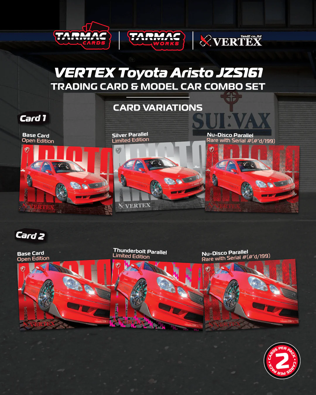 PREORDER TARMAC WORKS GLOBAL64 1/64 VERTEX Toyota Aristo JZS161 Red Model Car + Trading Cards Combo Set T64G-081-RE (Approx. Release Date :  APR 2026 subject to manufacturer's final decision) - Image 2