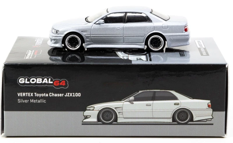 TARMAC WORKS GLOBAL64 1/64 VERTEX Toyota Chaser JZX100 Silver Metallic 2022 HK Toycar Salon Special Edition T64G-007-SL - Image 2