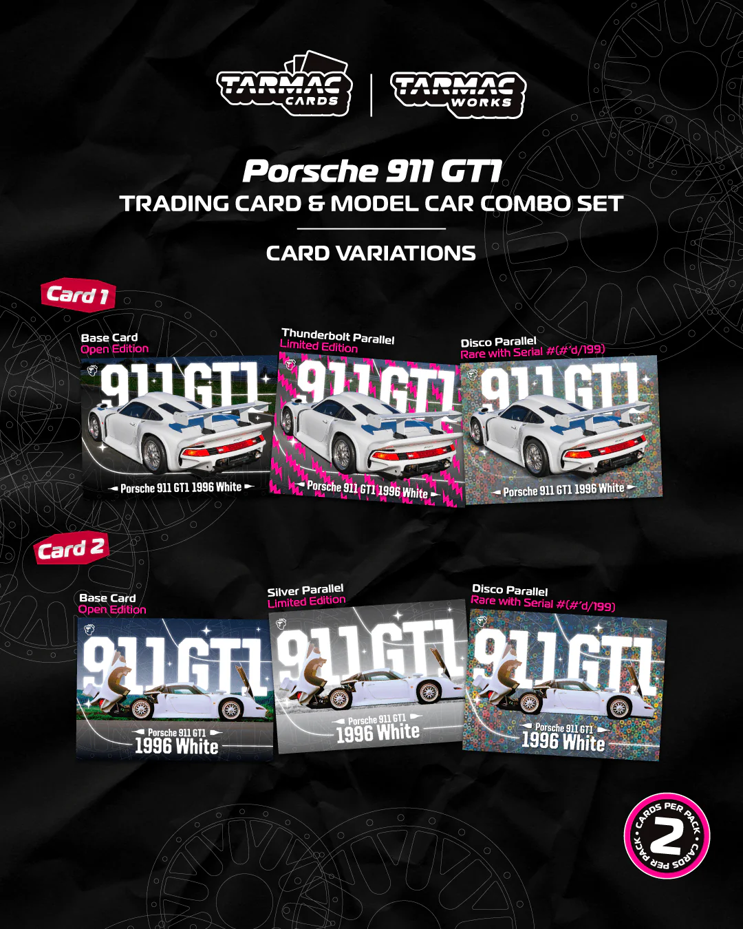 PREORDER TARMAC WORKS HOBBY64+ 1/64 Porsche 911 GT1  White Model Car + Trading Cards Combo Set T64P-004-WH (Approx. Release Date :  FEB 2026 subject to manufacturer's final decision) - Image 2