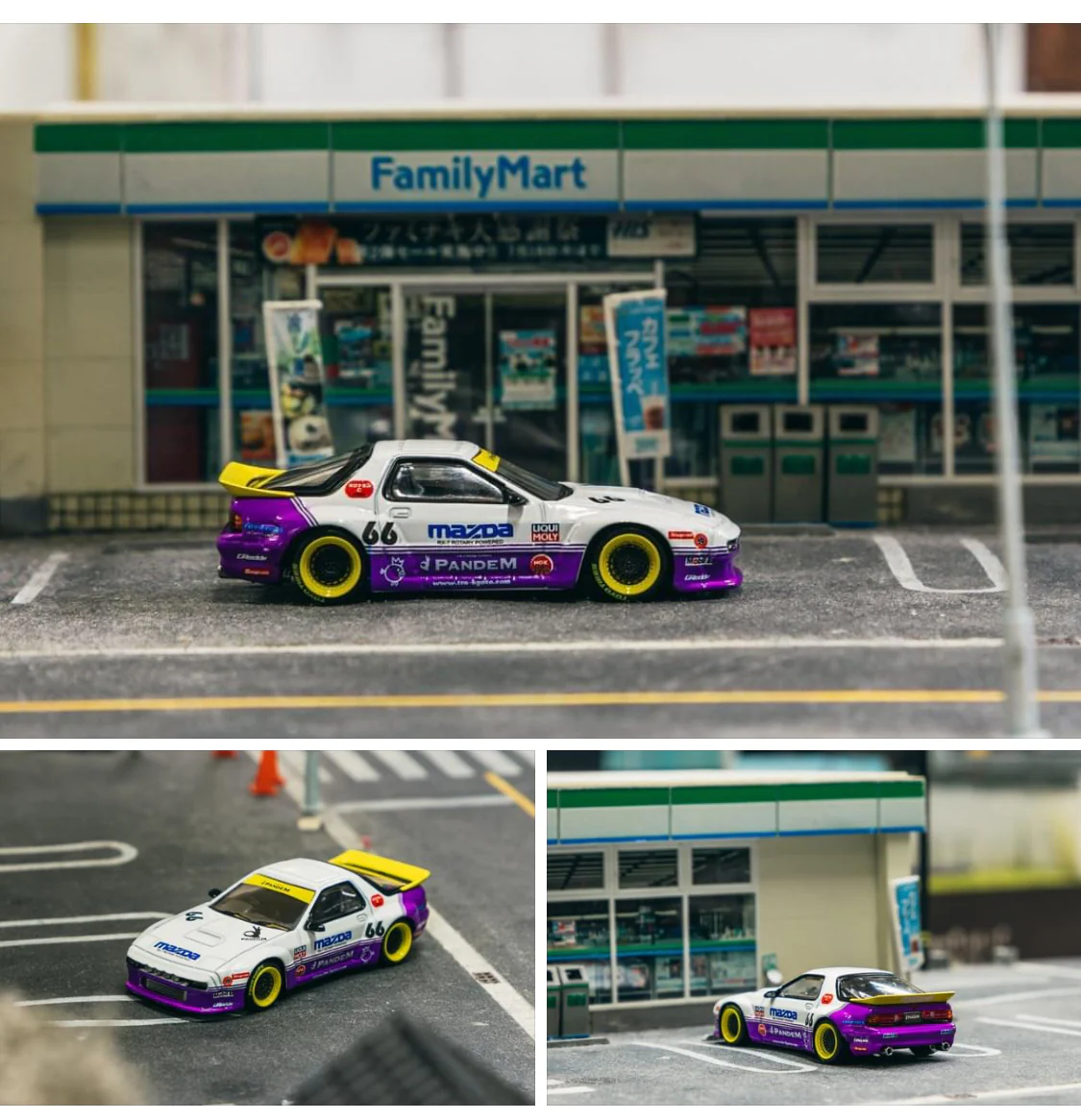 Tarmac Works HOBBY64 1/64 Pandem Mazda RX-7 FC3S White / Purple T64-066-WP - Image 2