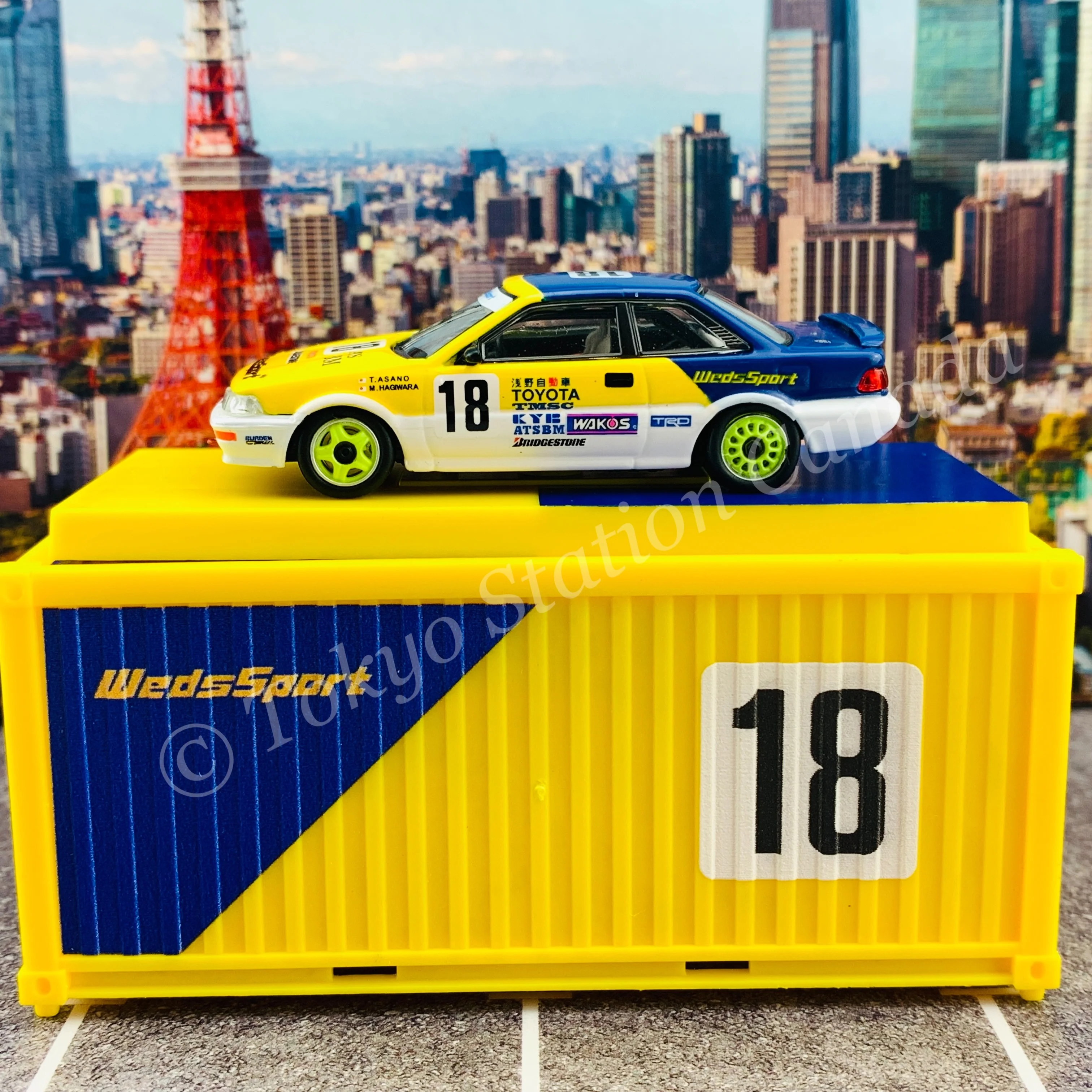 TARMAC WORKS HOBBY64 1/64 Toyota Corolla Levin AE92 JTCC 1993 浅野武夫/萩原誠 With Container *Limited to 1248pcs* T64-036-93JTC18 - Image 3