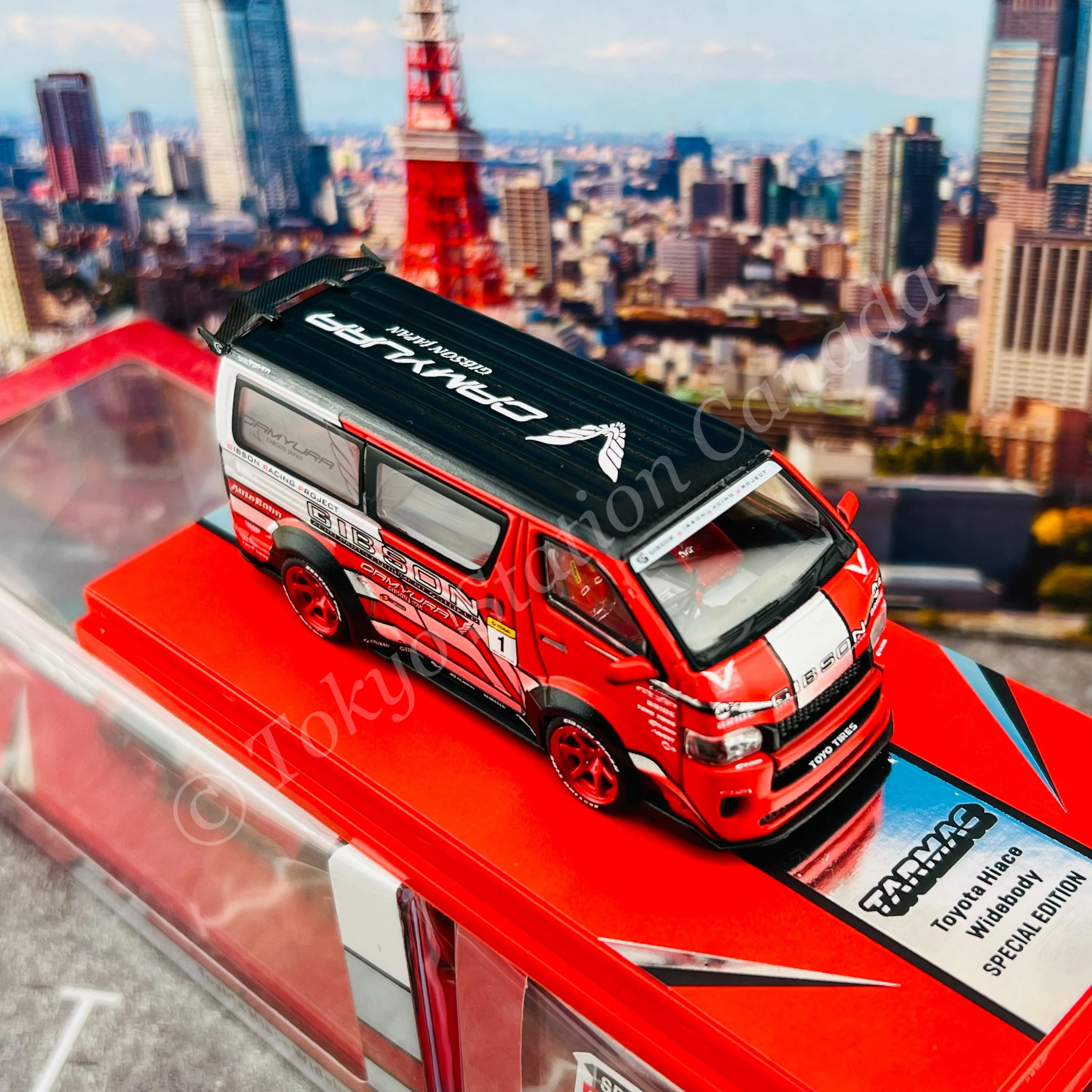 TARMAC WORKS HOBBY64 Toyota Hiace Widebody Red T64-038-GBN "2021 HK Toycar Salon Edition" - Image 5