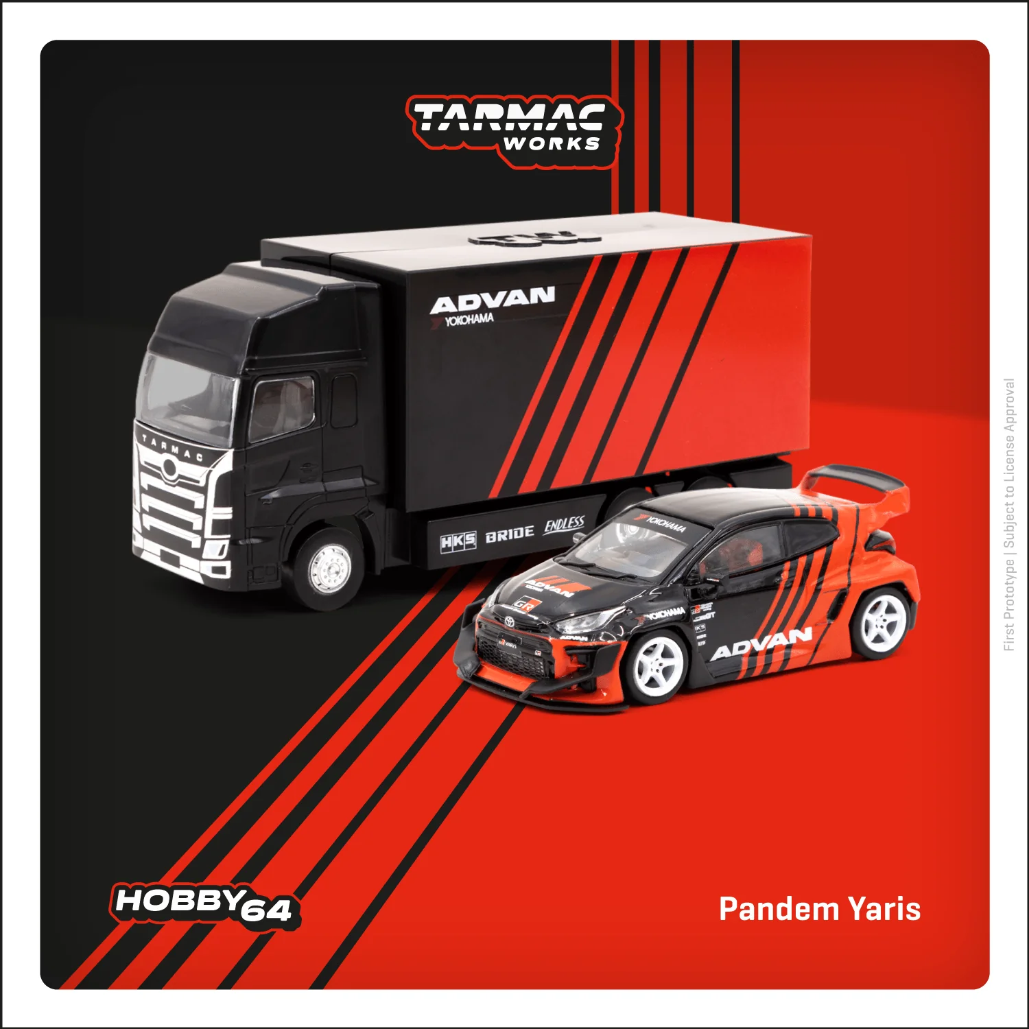 TARMAC WORKS HOBBY64 1/64 Pandem Yaris ADVAN With Truck Packaging T64-080-ADV - Image 5