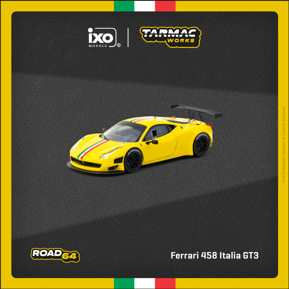 TARMAC WORKS ROAD64 1/64 Ferrari 458 Italia GT3 Yellow T64R-073-YL - Image 3
