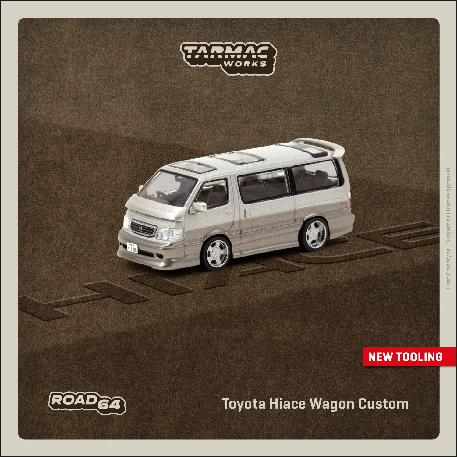 TARMAC WORKS ROAD64 1/64 Toyota Hiace Wagon Custom Silver / Brown T64R-078-BR - Image 2