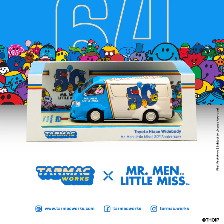 TARMAC WORKS COLLAB64 Toyota Hiace Widebody Mr. Men Little Miss 50th Anniversary with Metal Oil Can T64-038-MR - Image 7