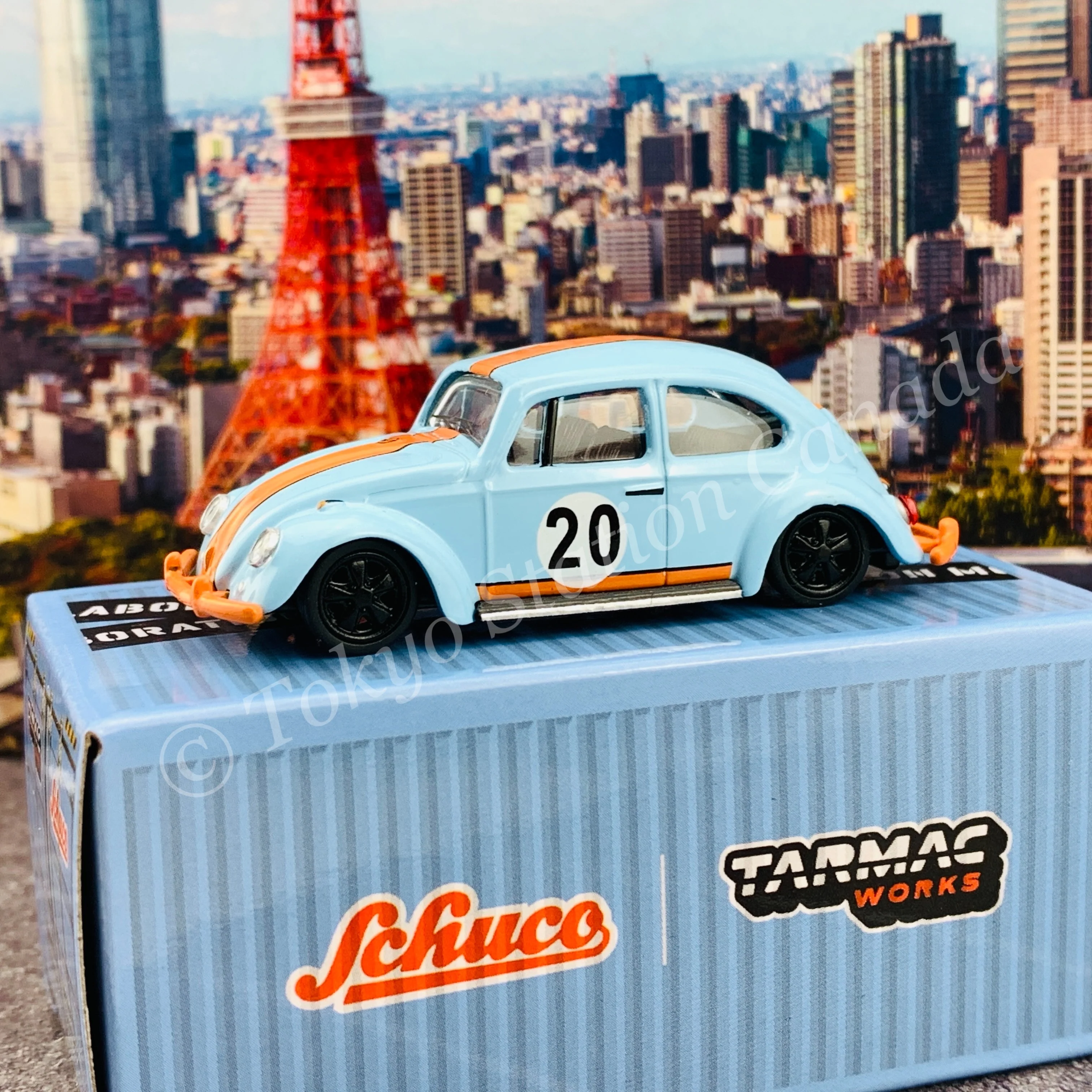 Tarmac Works x Schuco COLLAB64 1/64 Volkswagen Beetle  Blue/Orange Low Ride Height T64S-006-GF - Image 4