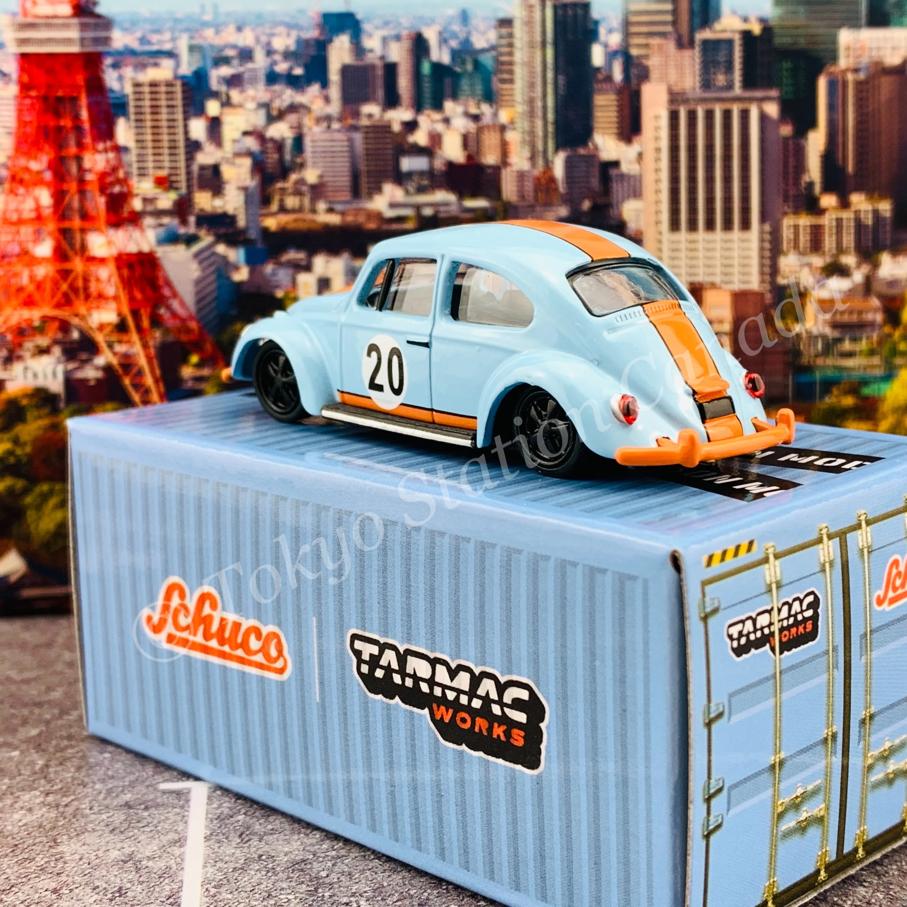 Tarmac Works x Schuco COLLAB64 1/64 Volkswagen Beetle  Blue/Orange Low Ride Height T64S-006-GF - Image 5