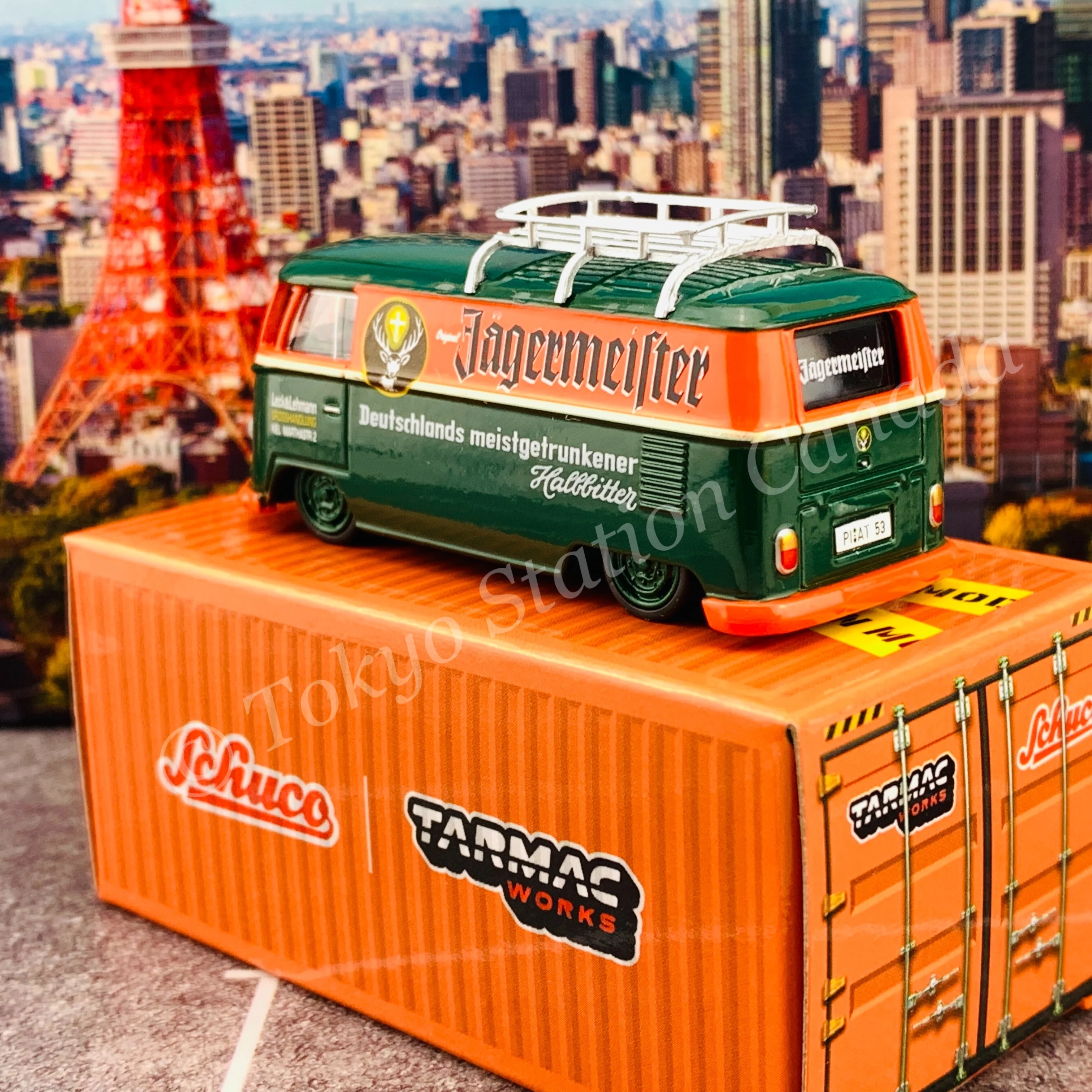 Tarmac Works x Schuco COLLAB64 1/64 Volkswagen T1 Panel Van Jagermeister Low Ride Height with Roof Rack T64S-005-JAG - Image 5