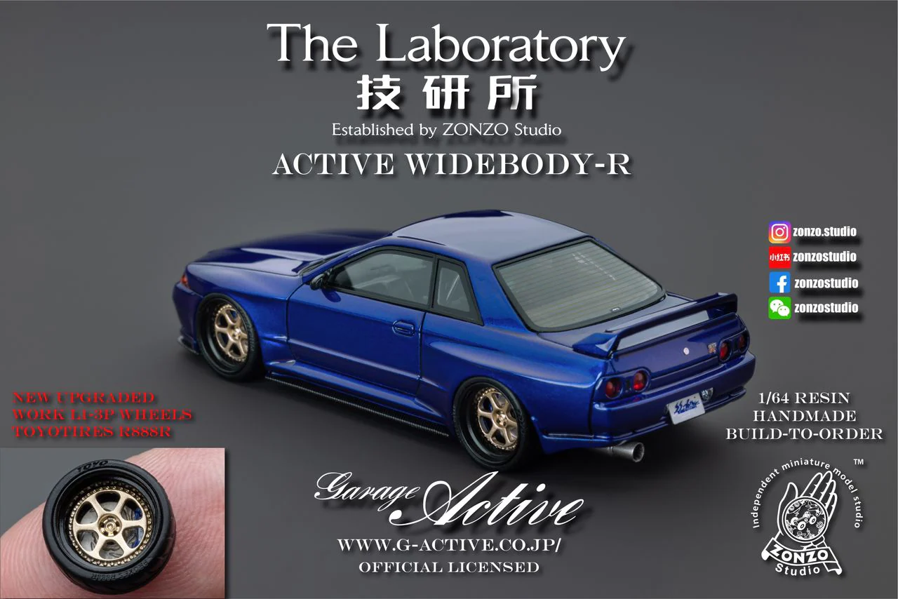 The Laboratory 1/64 RESIN Active Widebody-R R32 (Garage Active) - Metallic Blue - Image 2