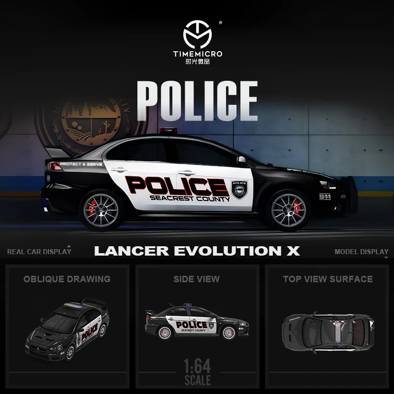 TIME MICRO 1/64 Mitsubishi EVO X Police Car - Image 3