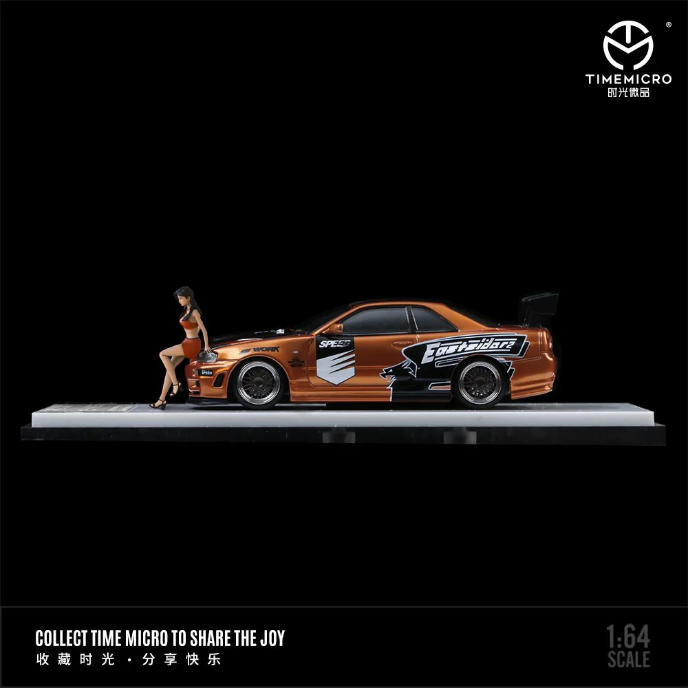 TIME MICRO 1/64 Need For Speed GT-R R34 Gold / Orange with Figurine TM643424-1 - Image 2