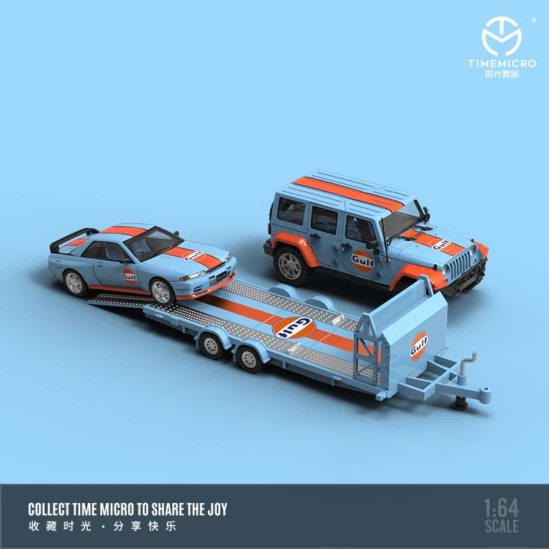 TIME MICRO 1/64 Nissan GT-R R32 with Trailer and Jeep Set Gulf - Image 2