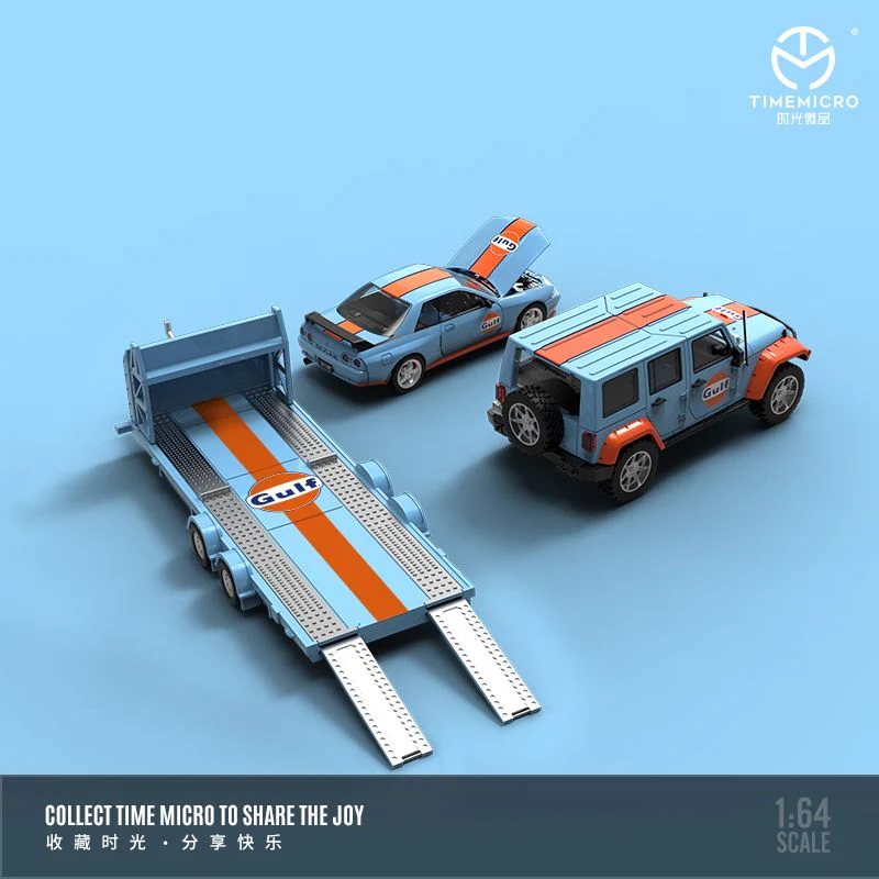 TIME MICRO 1/64 Nissan GT-R R32 with Trailer and Jeep Set Gulf - Image 3