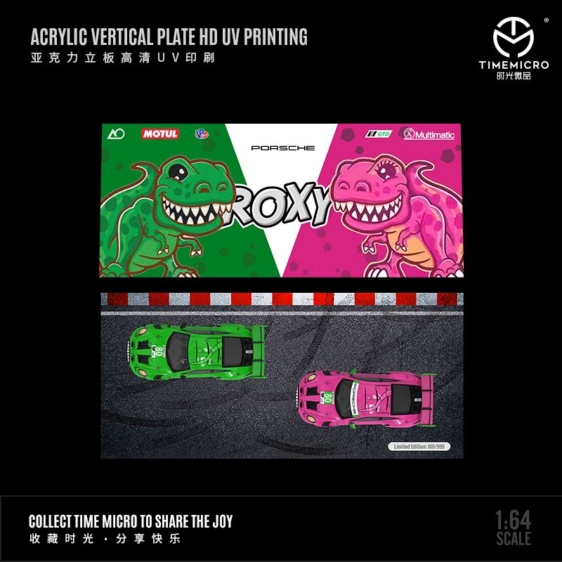 PREORDER TIME MICRO 1/64 Porsche 992 Tyrannosaurus Diorama Set (Pink+Green) TM644616-S (Approx. Release Date: JUNE 2024 and subject to the manufacturer's final decision) - Image 2