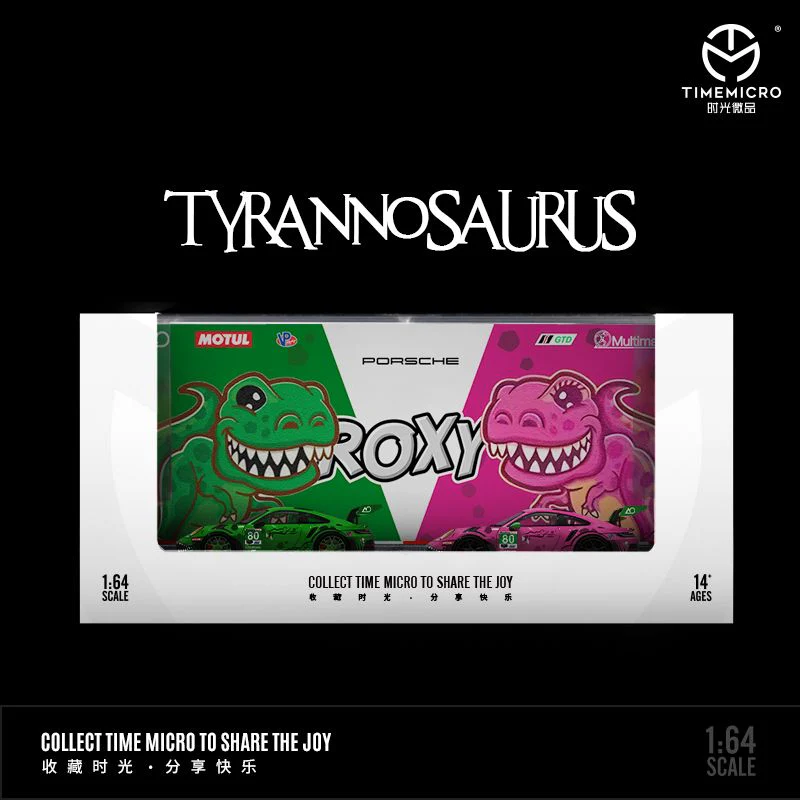 PREORDER TIME MICRO 1/64 Porsche 992 Tyrannosaurus Diorama Set (Pink+Green) TM644616-S (Approx. Release Date: JUNE 2024 and subject to the manufacturer's final decision) - Image 3