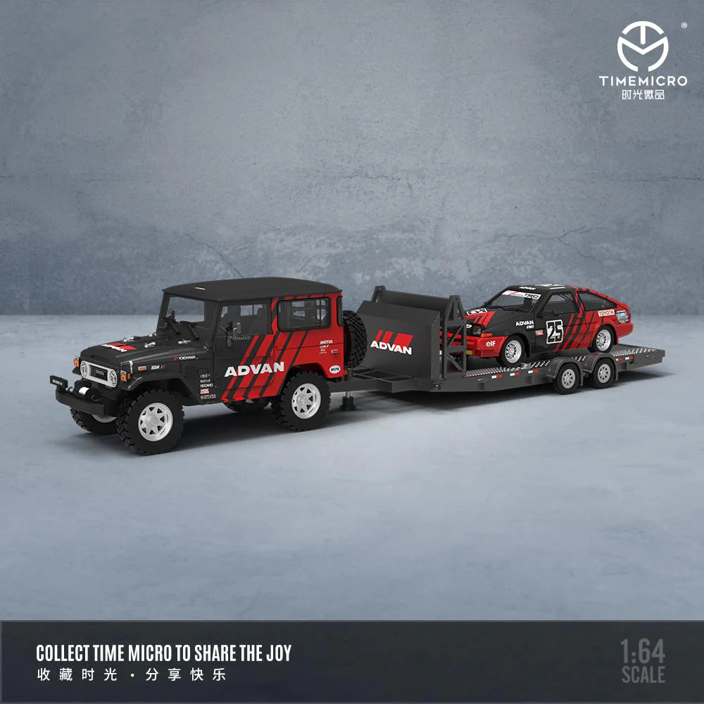 TIME MICRO 1/64 Toyota FJ40 and AE86 ADVAN Trailer Set TM645203-T - Image 2
