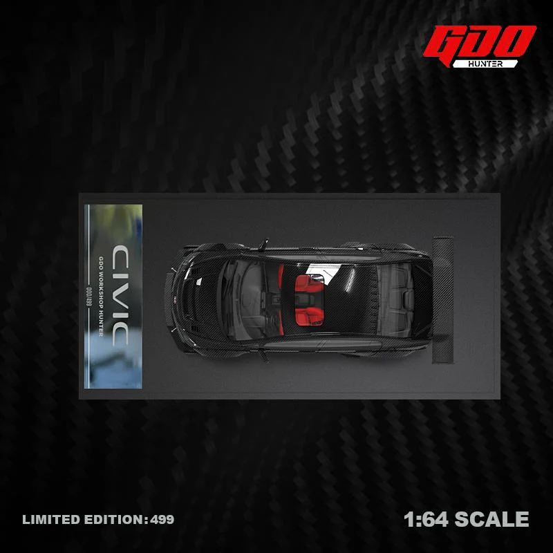 TIME MICRO x GDO 1/64 Honda Civic MUGEN RR Full carbon fiber black with figurine - Image 2
