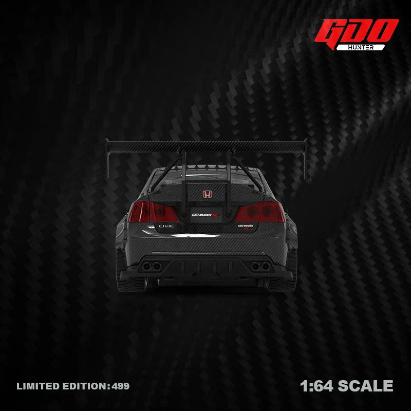 TIME MICRO x GDO 1/64 Honda Civic MUGEN RR Full carbon fiber black with figurine - Image 3