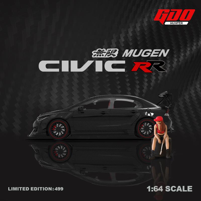 TIME MICRO x GDO 1/64 Honda Civic MUGEN RR Full carbon fiber black with figurine - Image 4