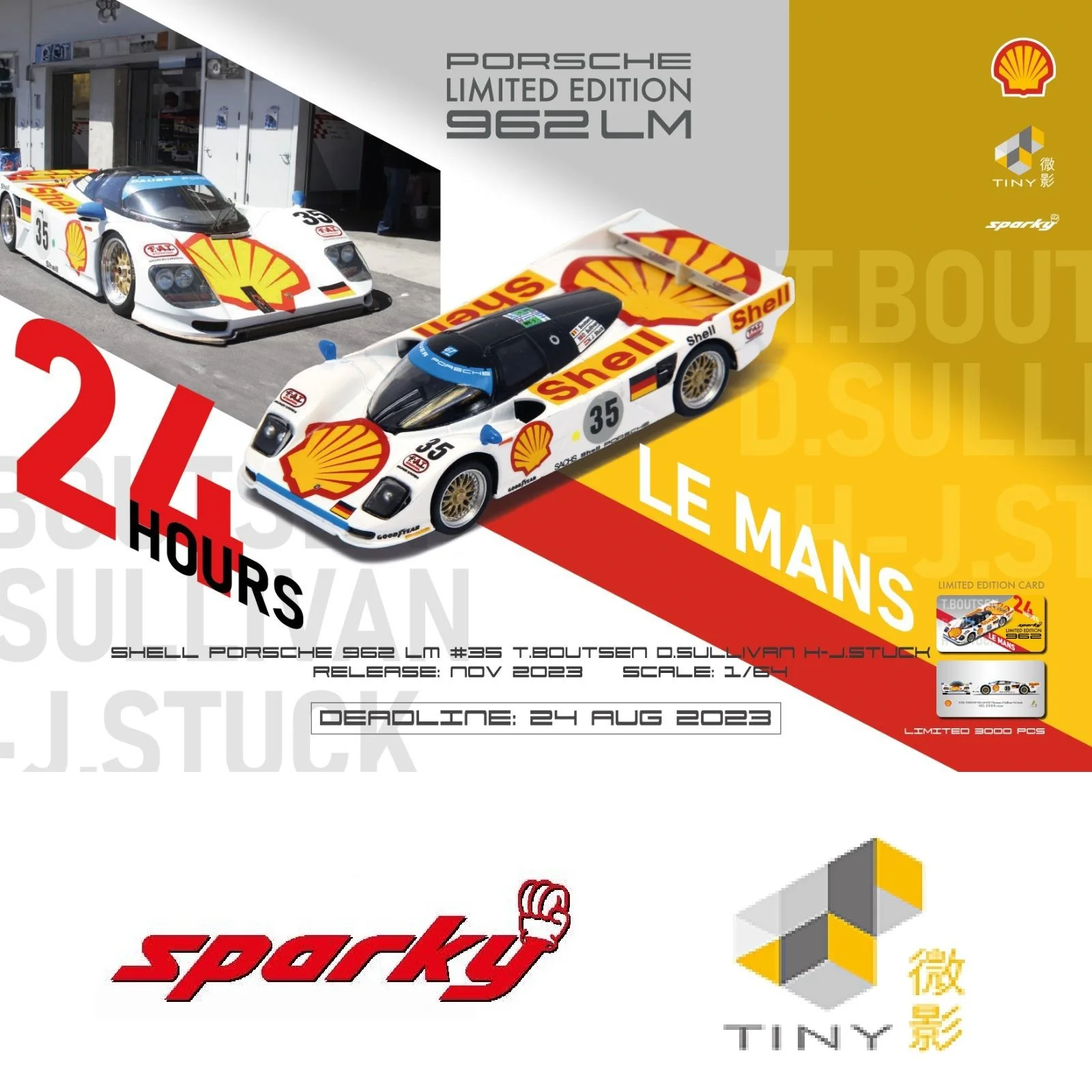 TINY x SPARKY 1/64 Porsche 962 LM 3rd Le Mans T.Boutsen D.Sullivan H-J.Stuck SHELL 1994 #35 YO64004 - Image 4