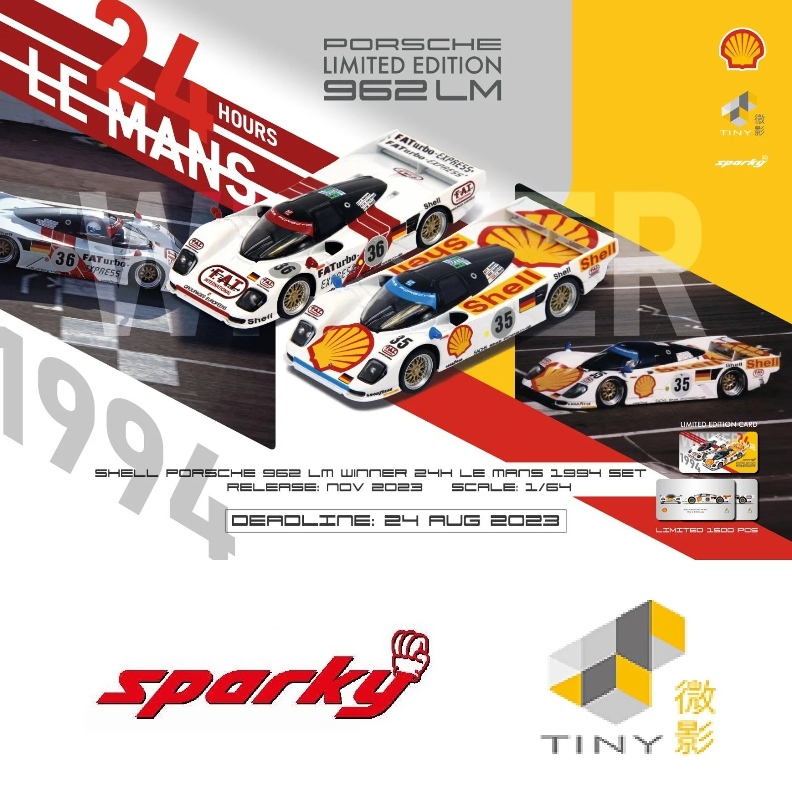 TINY x SPARKY 1/64 Porsche 962 LM SHELL COMBO - Winner 24h Le Mans 1994 #35 & #36 YCOMBO64004 - Image 5
