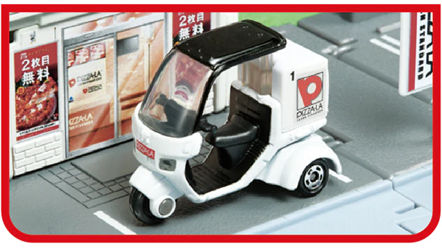 TOMICA WORLD Tomica Town Pizarra (with Tomica Pizza-La Delivery Bike) - Image 3