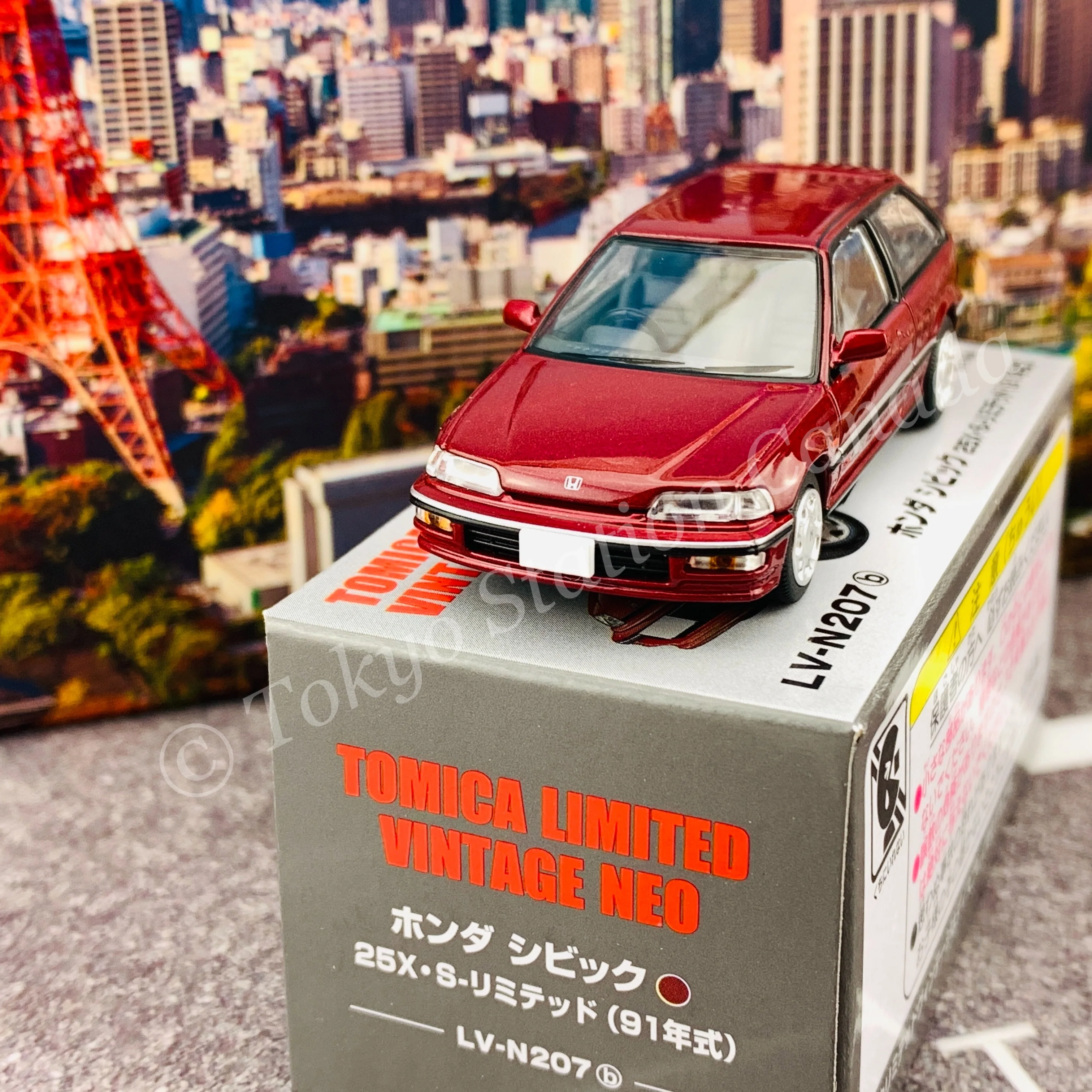Tomytec Limited Vintage Neo 1/64 Honda Civic 25X S-Limited (Red Metallic) LV-N207b - Image 3