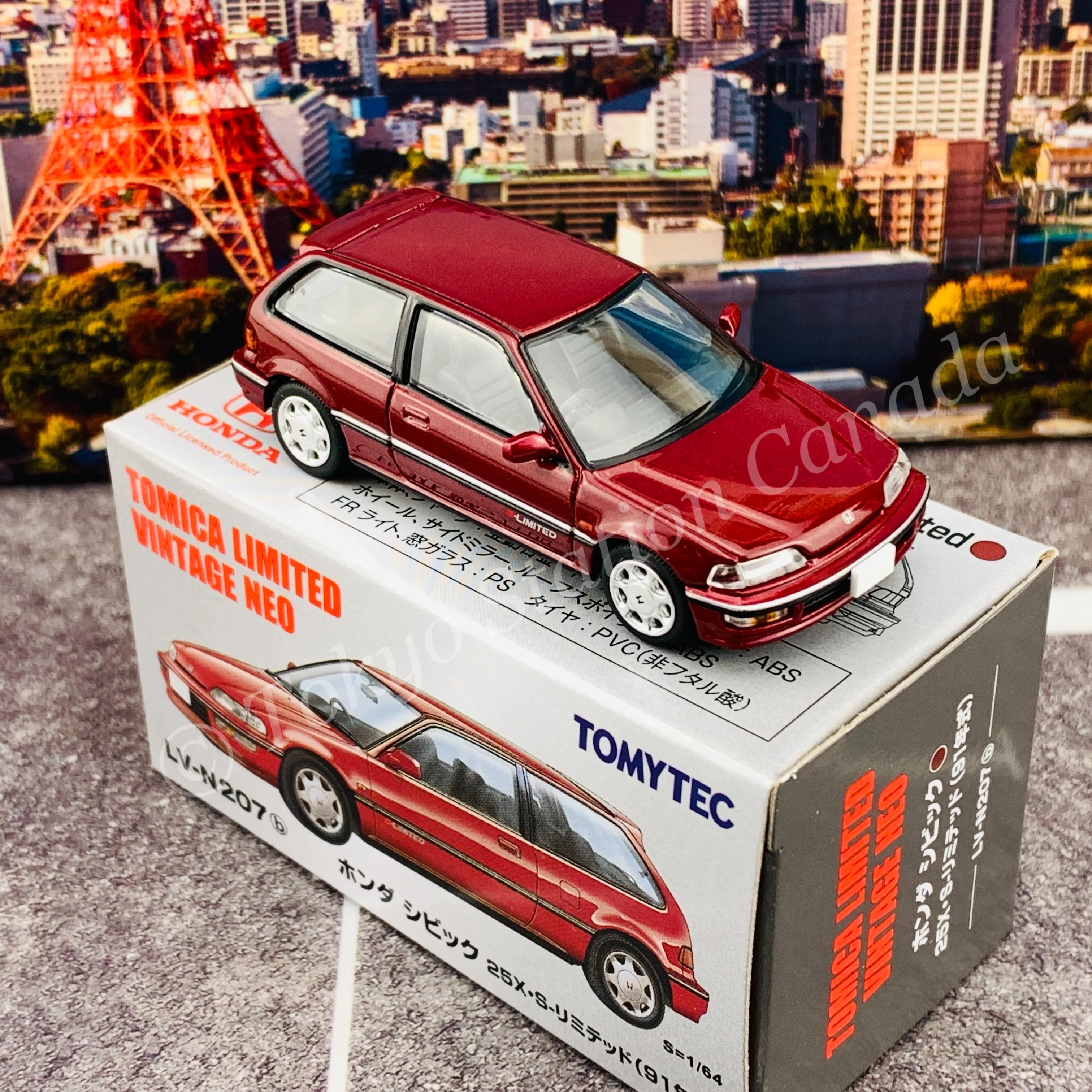 Tomytec Limited Vintage Neo 1/64 Honda Civic 25X S-Limited (Red Metallic) LV-N207b - Image 4