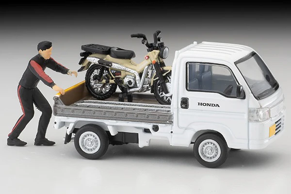 TOMYTEC TLVN 1/64 Honda Acty Truck Motorcycle Shop Specification (White) with Honda CT125 Hunter Cub) LV-N330a - Image 2