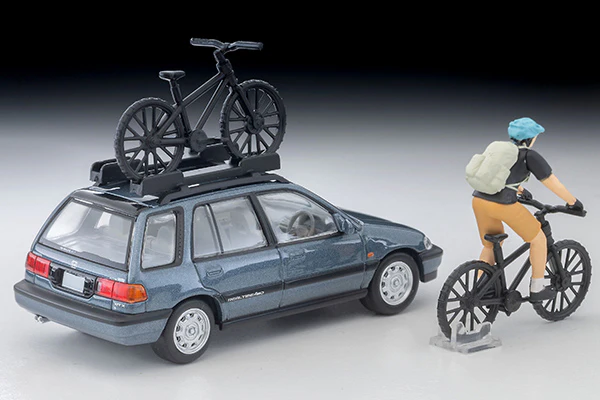 PREORDER TOMYTEC TLVN 1/64 Honda Civic Shuttle RT X (Blue) 1990 Model with Figure and Mountain Bike LV-N297c (Approx. Release Date : JUNE 2026 subject to manufacturer's final decision) - Image 2