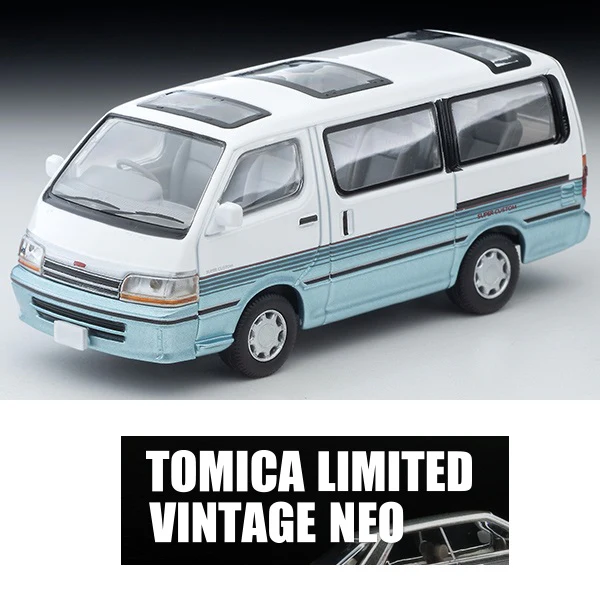 TOMYTEC TLVN 1/64 Toyota Hiace Wagon Super Custom (White / Light Blue) 1990 LV-N208d
