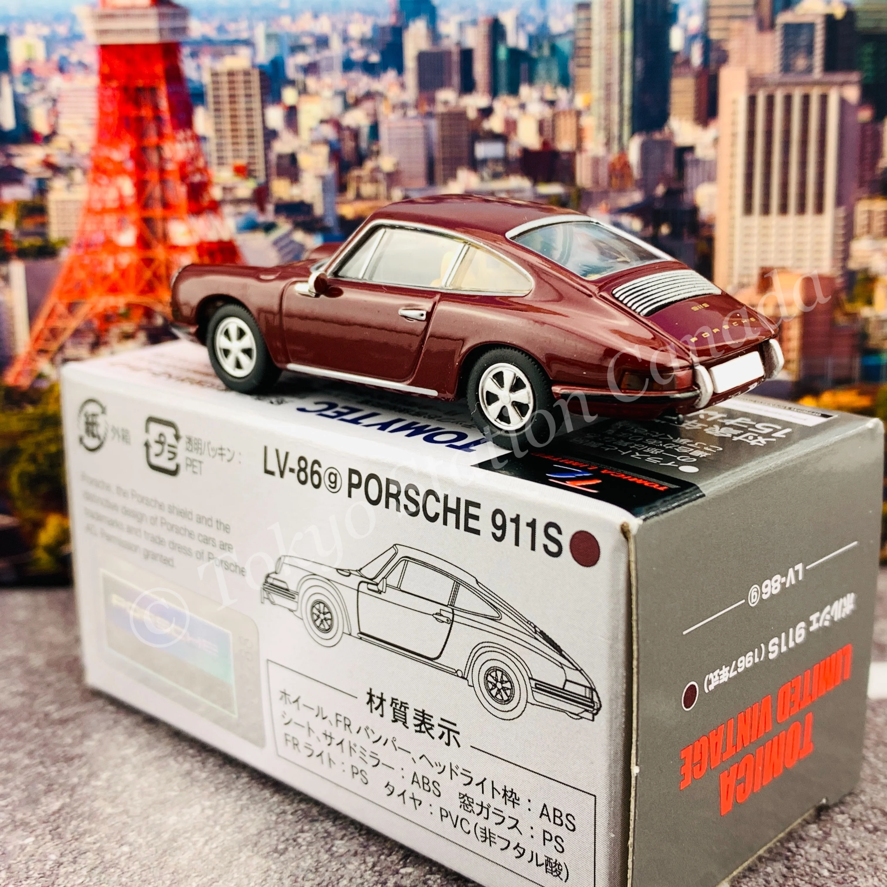 Tomytec Tomica Limited Vintage 1/64 Porsche 911S Maroon LV-86g - Image 4
