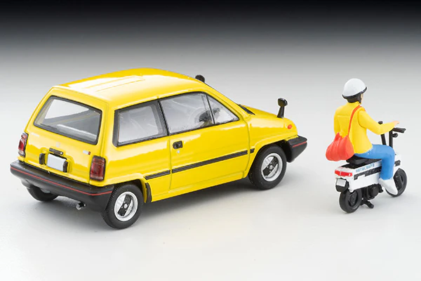 TOMYTEC Tomica Limited Vintage Neo 1/64 Honda City R Yellow with MOTOCOMPOwith rider figure 1981 LV-N272b - Image 6