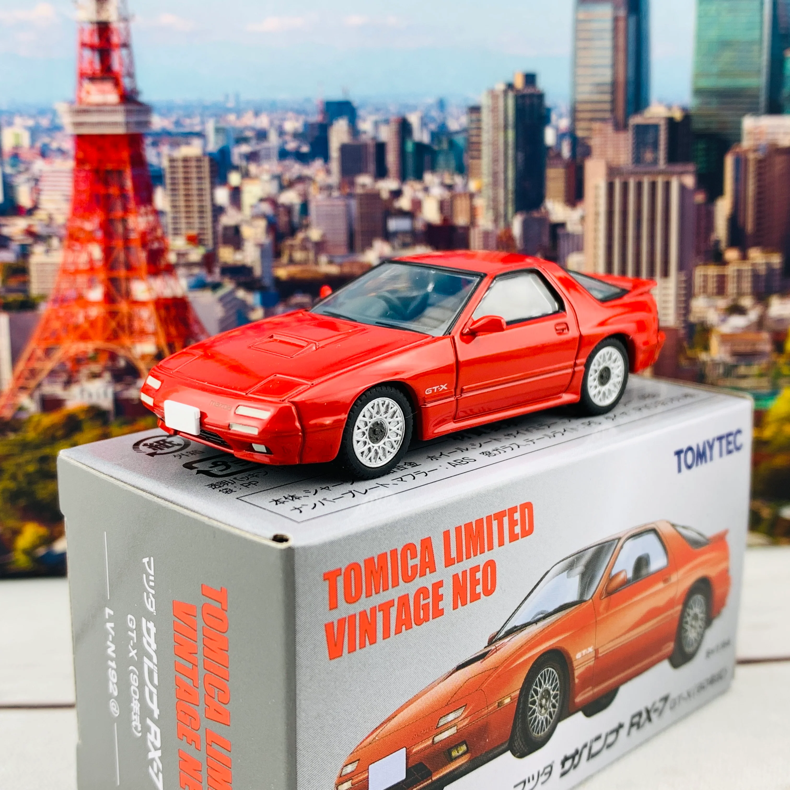 Tomytec Tomica Limited Vintage Neo 1/64 Mazda Savanna RX7 GT-X 1990 (Red) LV-N192d - Image 2