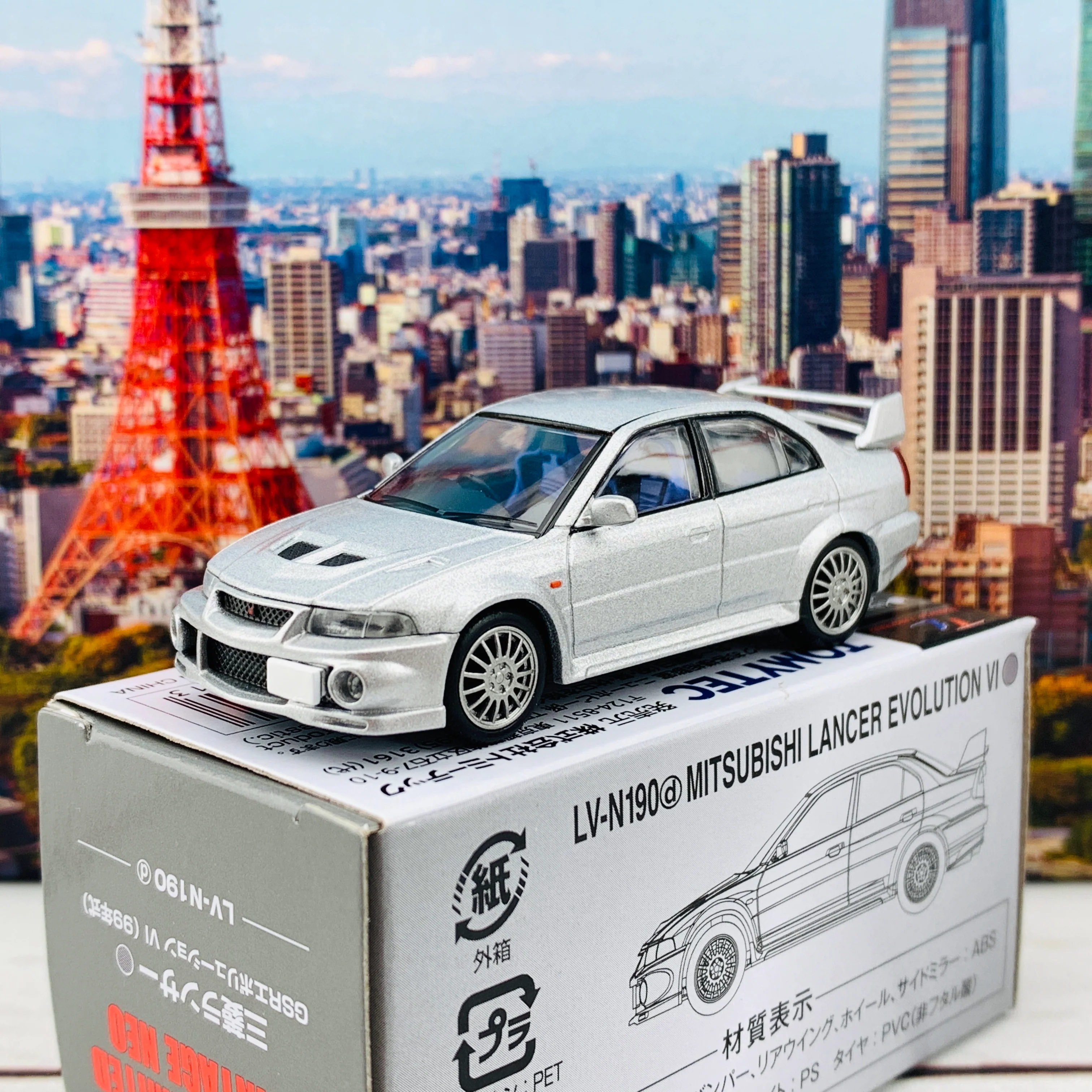 Tomytec Tomica Limited Vintage Neo 1/64 Mitsubishi Lancer GSR Evolution VI Silver LV-N190d - Image 2