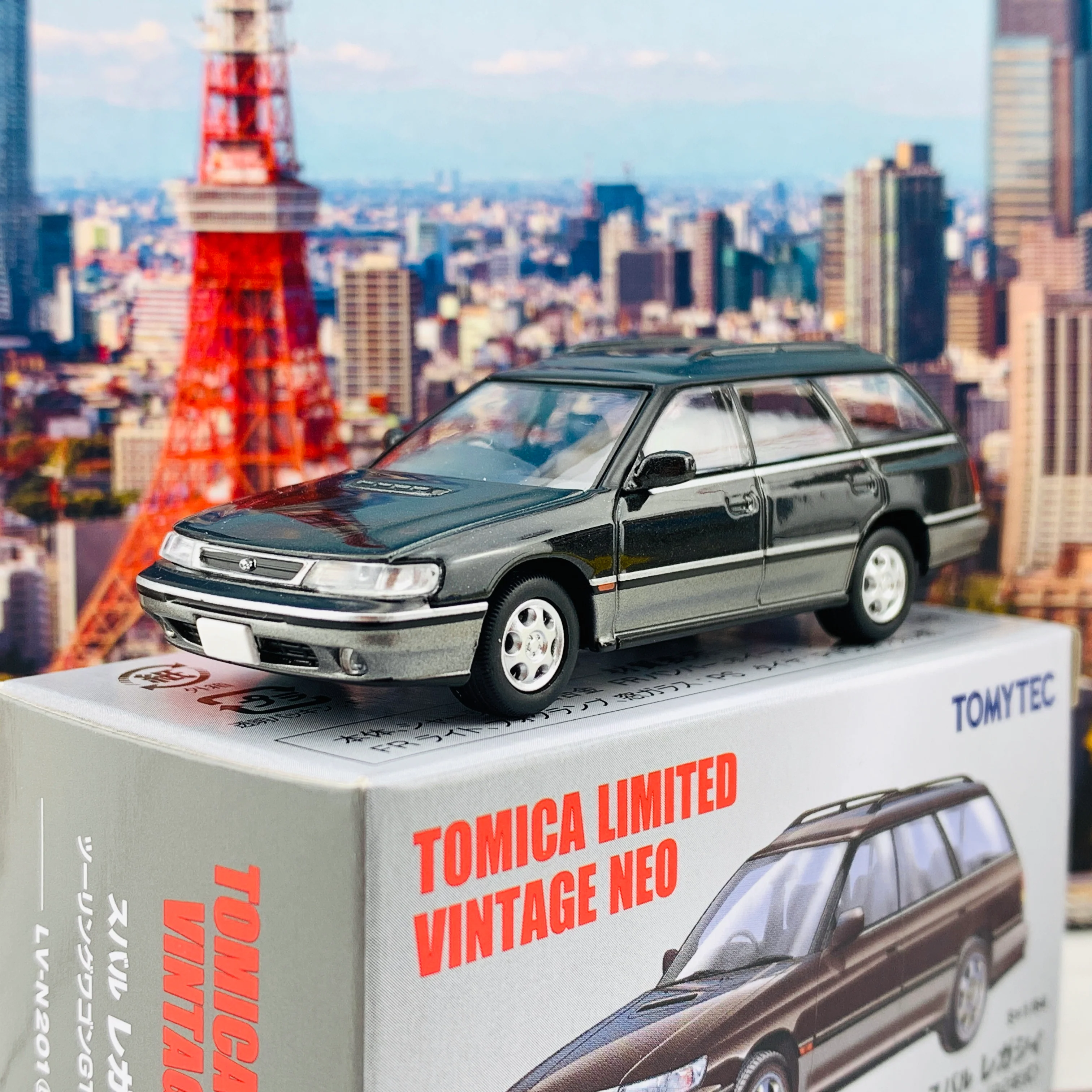 Tomytec Tomica Limited Vintage Neo 1/64 Subaru Legacy Touring Wagon GT Black/Grey LV-N201b - Image 2
