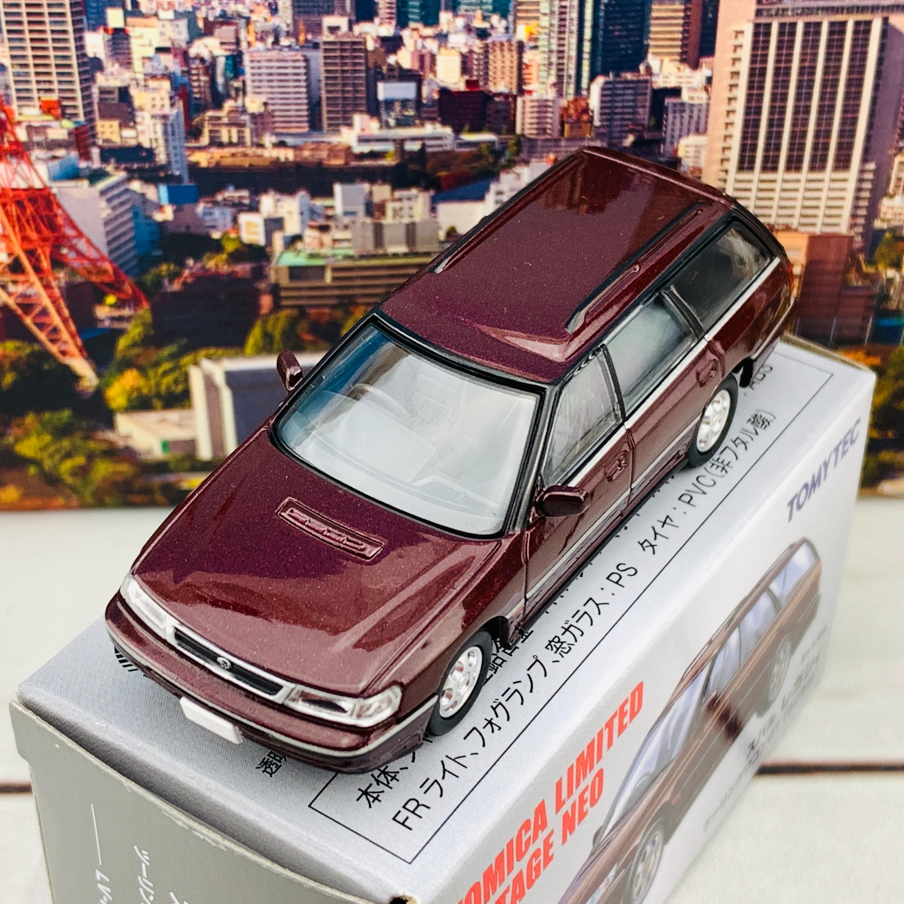 Tomytec Tomica Limited Vintage Neo 1/64 Subaru Legacy Touring Wagon GT Dark Red LV-N201a - Image 3