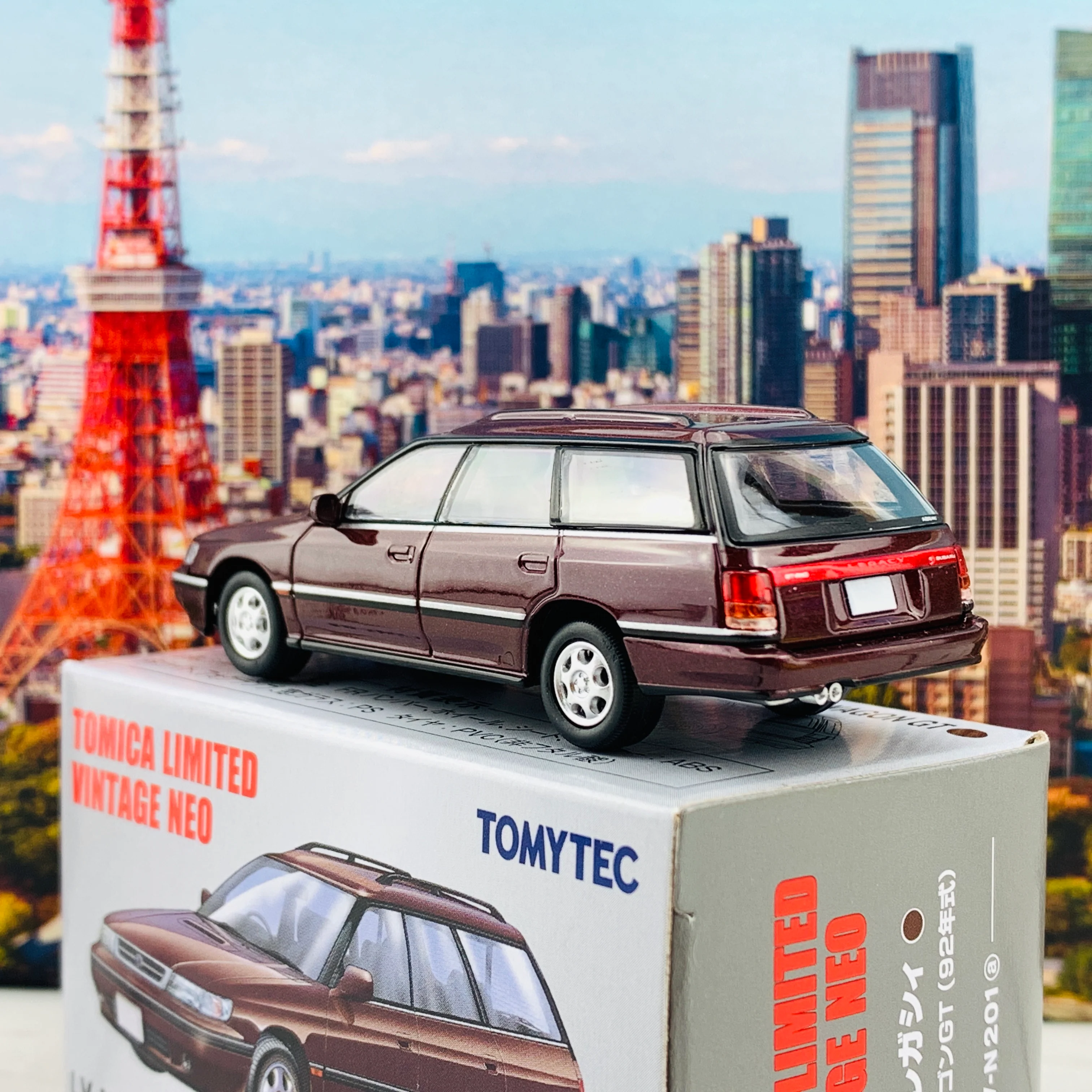 Tomytec Tomica Limited Vintage Neo 1/64 Subaru Legacy Touring Wagon GT Dark Red LV-N201a - Image 4