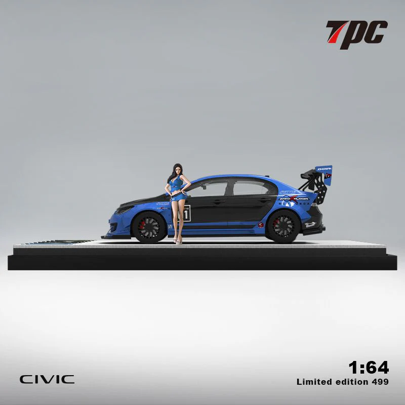 TPC 1/64 Honda Civic FD2 Modified Blue with Figurine - Image 2