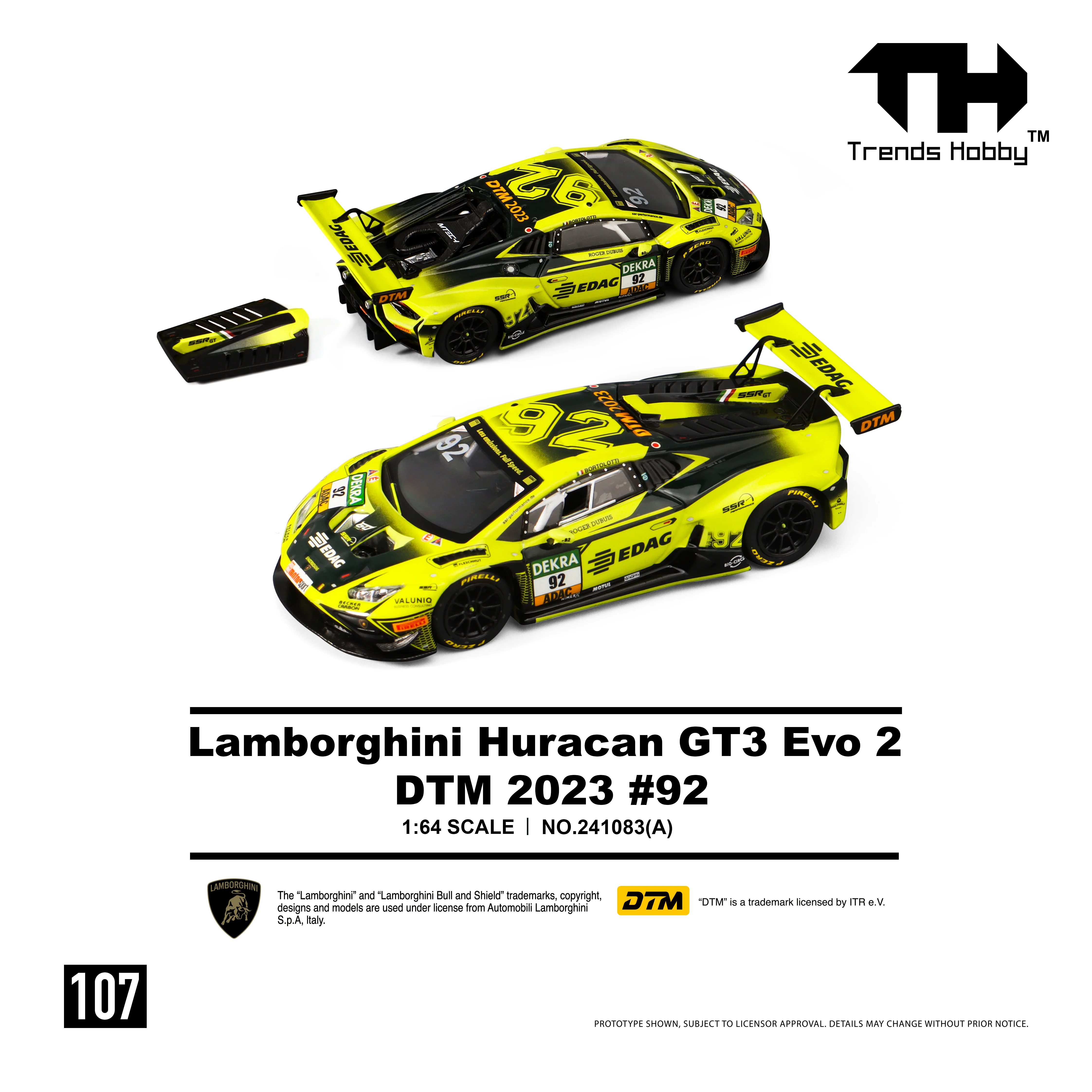 PREORDER Trends Hobby 1/64  Lamborghini Huracan GT3 Evo 2 DTM 2023 No.92 241083A (Approx. Release Date: Q2 2026 and subject to the manufacturer's final decision) - Image 2
