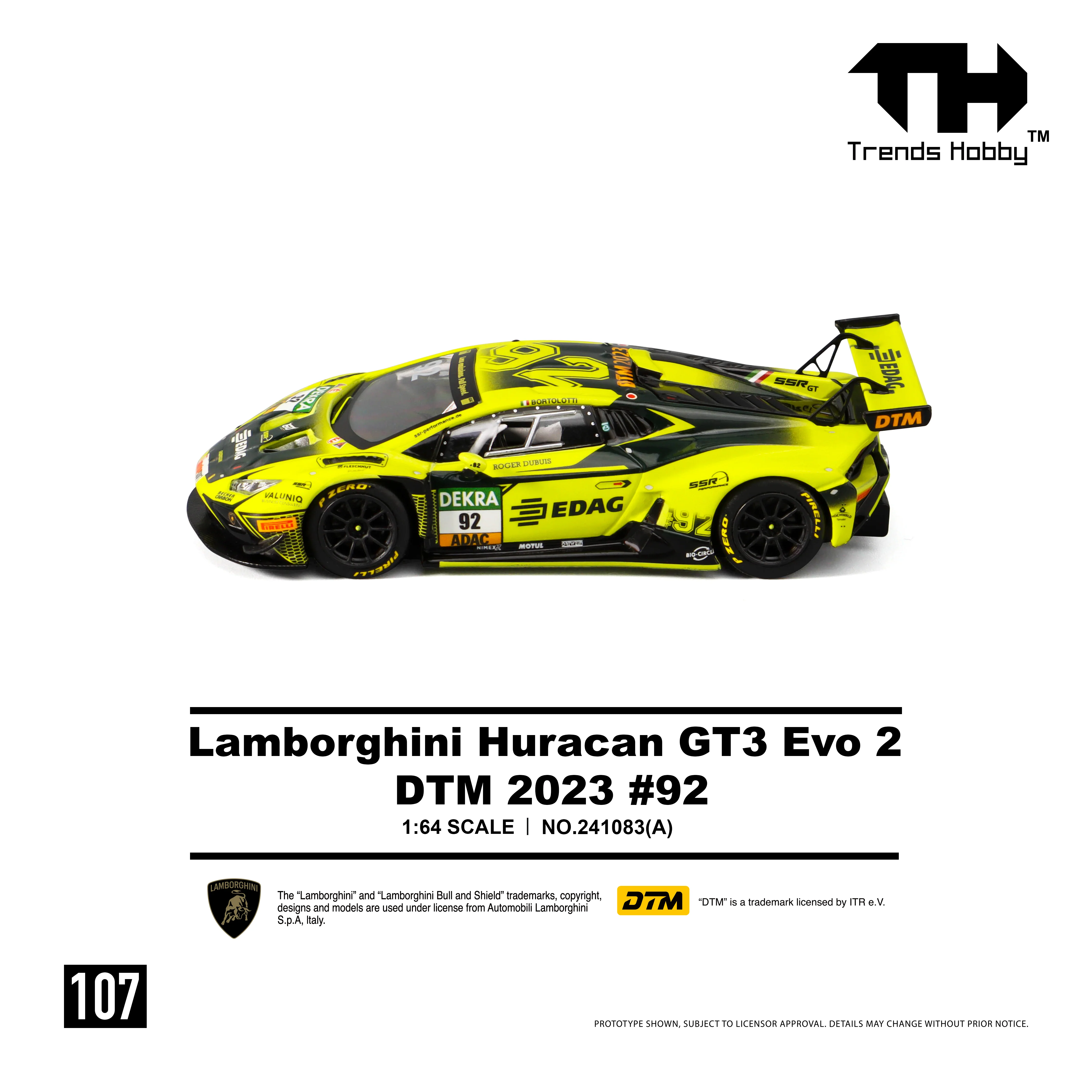 PREORDER Trends Hobby 1/64  Lamborghini Huracan GT3 Evo 2 DTM 2023 No.92 241083A (Approx. Release Date: Q2 2026 and subject to the manufacturer's final decision) - Image 3