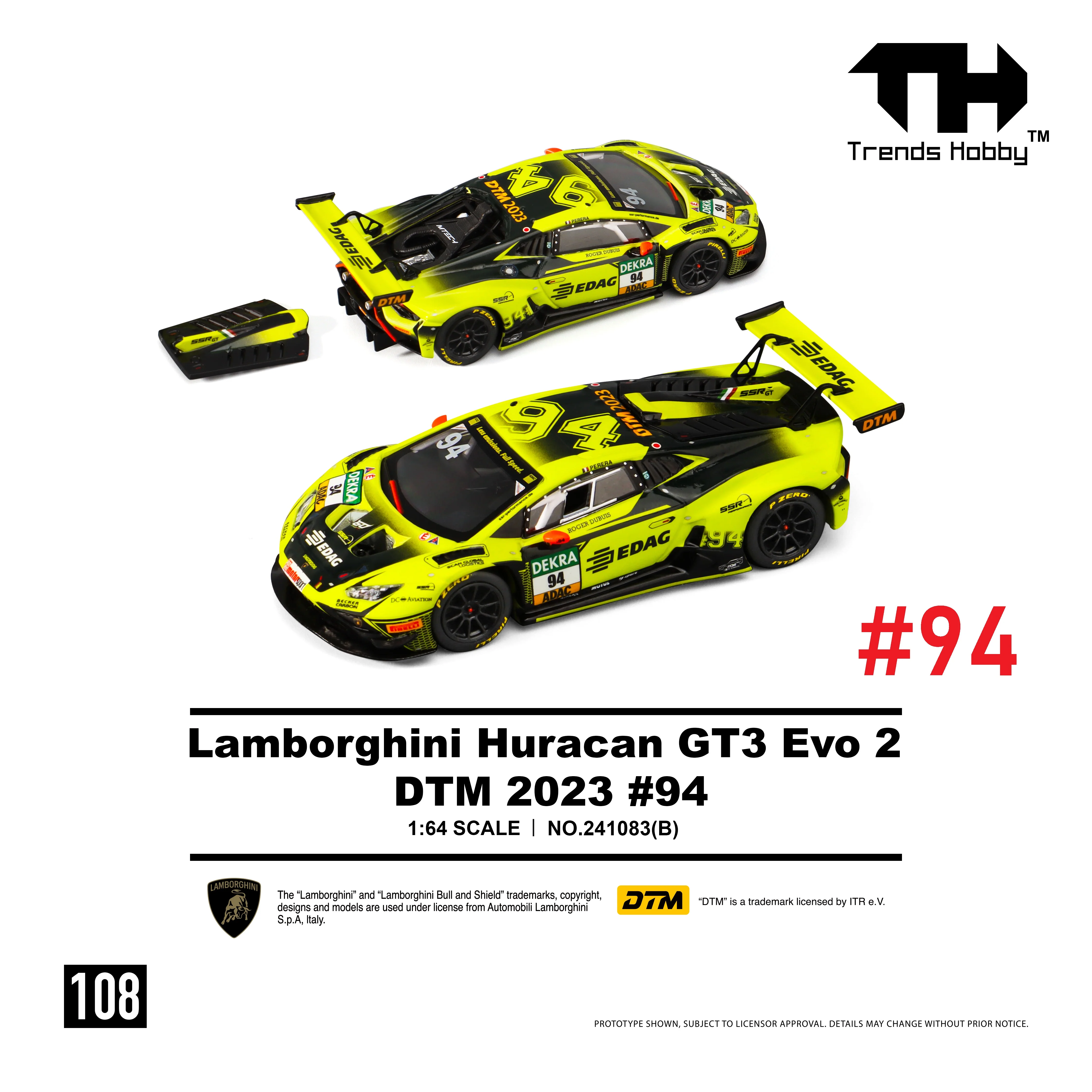 PREORDER Trends Hobby 1/64 Lamborghini Huracan GT3 Evo 2 DTM 2023 No.94 241083B (Approx. Release Date: Q2 2026 and subject to the manufacturer's final decision)