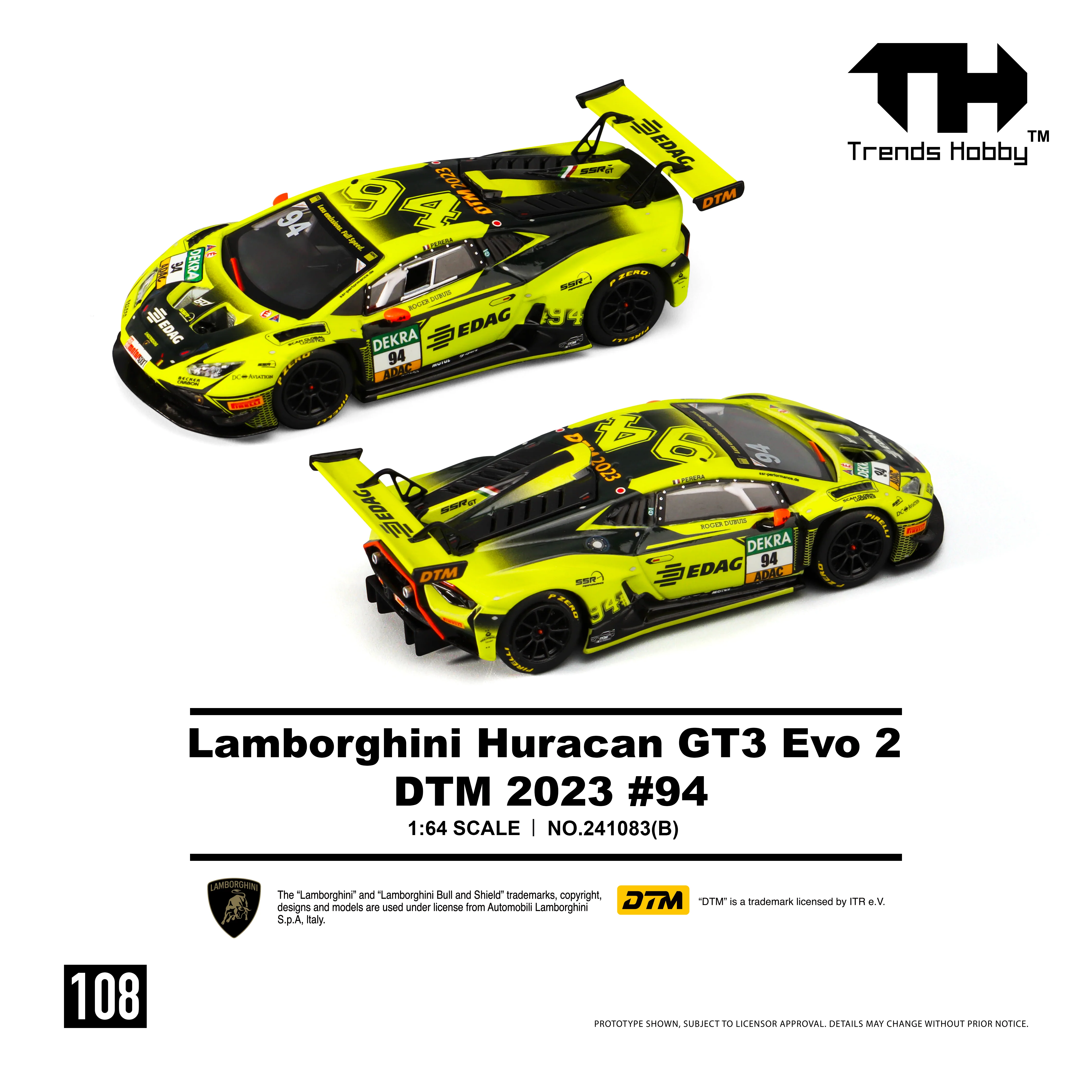 PREORDER Trends Hobby 1/64 Lamborghini Huracan GT3 Evo 2 DTM 2023 No.94 241083B (Approx. Release Date: Q2 2026 and subject to the manufacturer's final decision) - Image 2