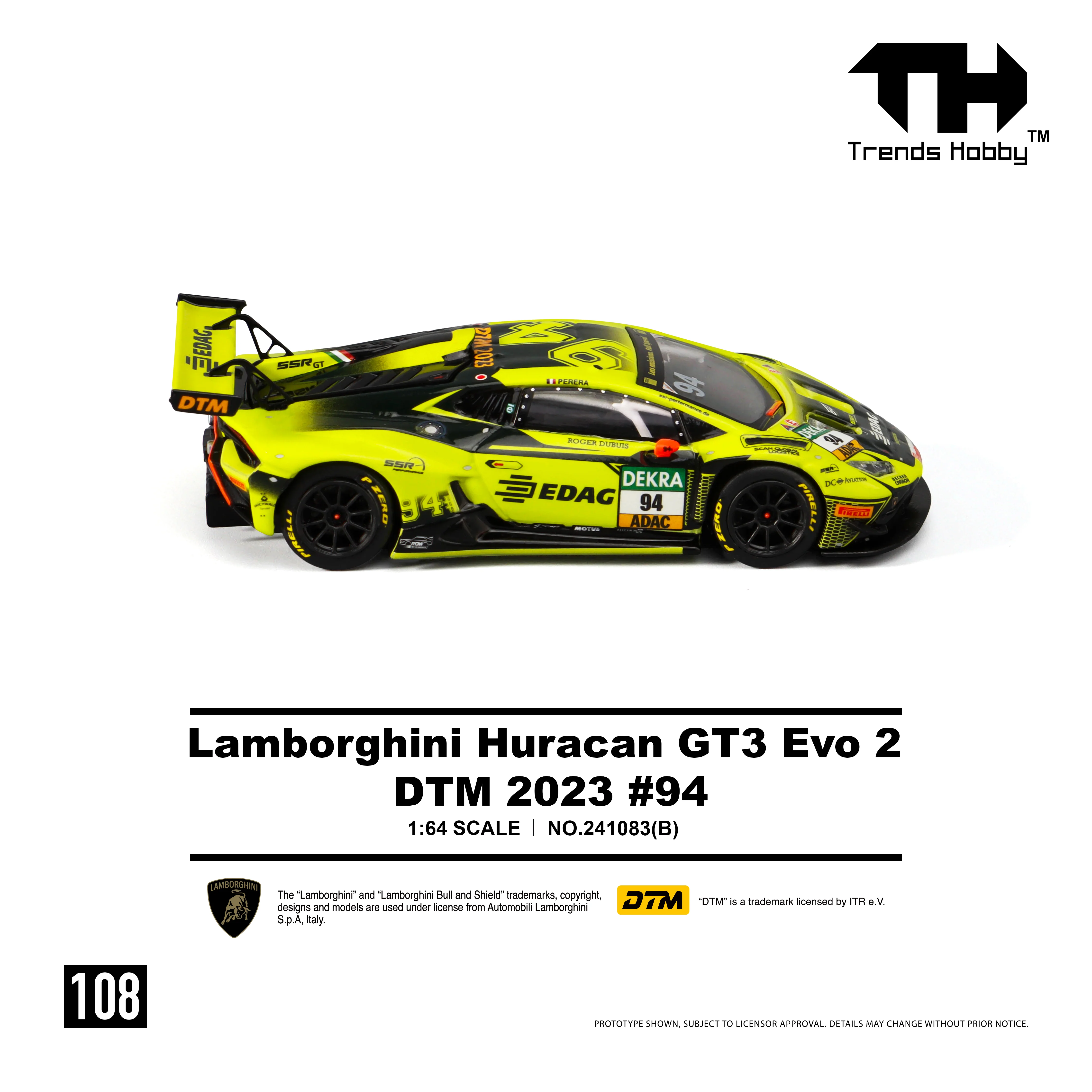 PREORDER Trends Hobby 1/64 Lamborghini Huracan GT3 Evo 2 DTM 2023 No.94 241083B (Approx. Release Date: Q2 2026 and subject to the manufacturer's final decision) - Image 3