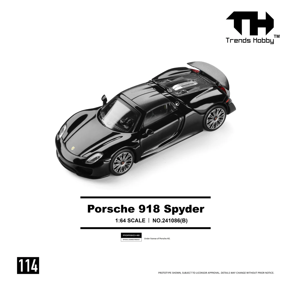 PREORDER Trends Hobby 1/64 Porsche 918 Spyder - Black 241086(B) (Approx. Release Date: Q3 2026 and subject to the manufacturer's final decision) - Image 2