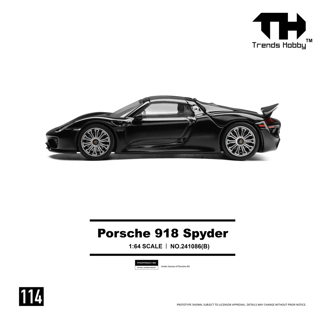 PREORDER Trends Hobby 1/64 Porsche 918 Spyder - Black 241086(B) (Approx. Release Date: Q3 2026 and subject to the manufacturer's final decision) - Image 3