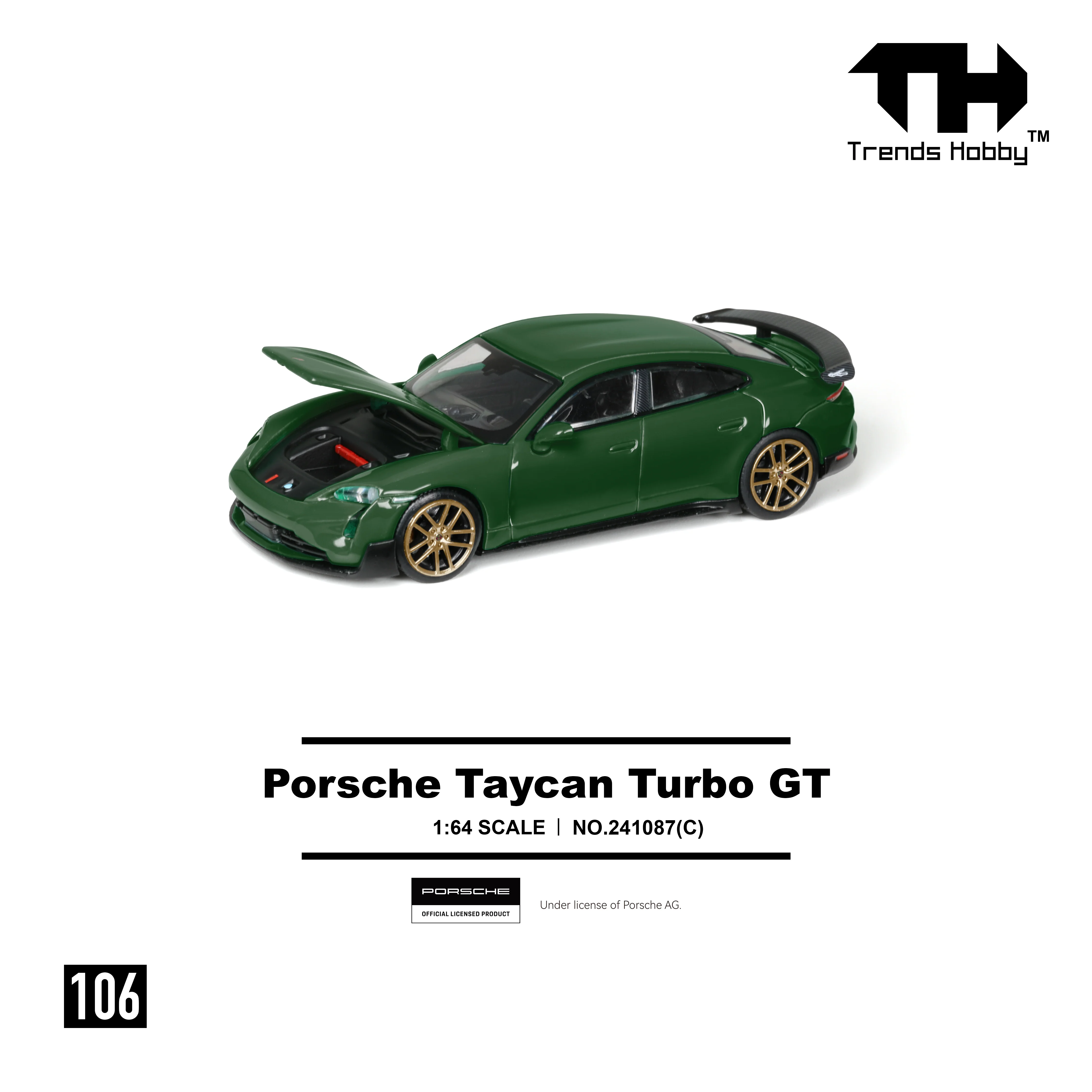 PREORDER Trends Hobby 1/64 Porsche Taycan Turbo GT - Green 241087C (Approx. Release Date: Q2 2026 and subject to the manufacturer's final decision) - Image 2