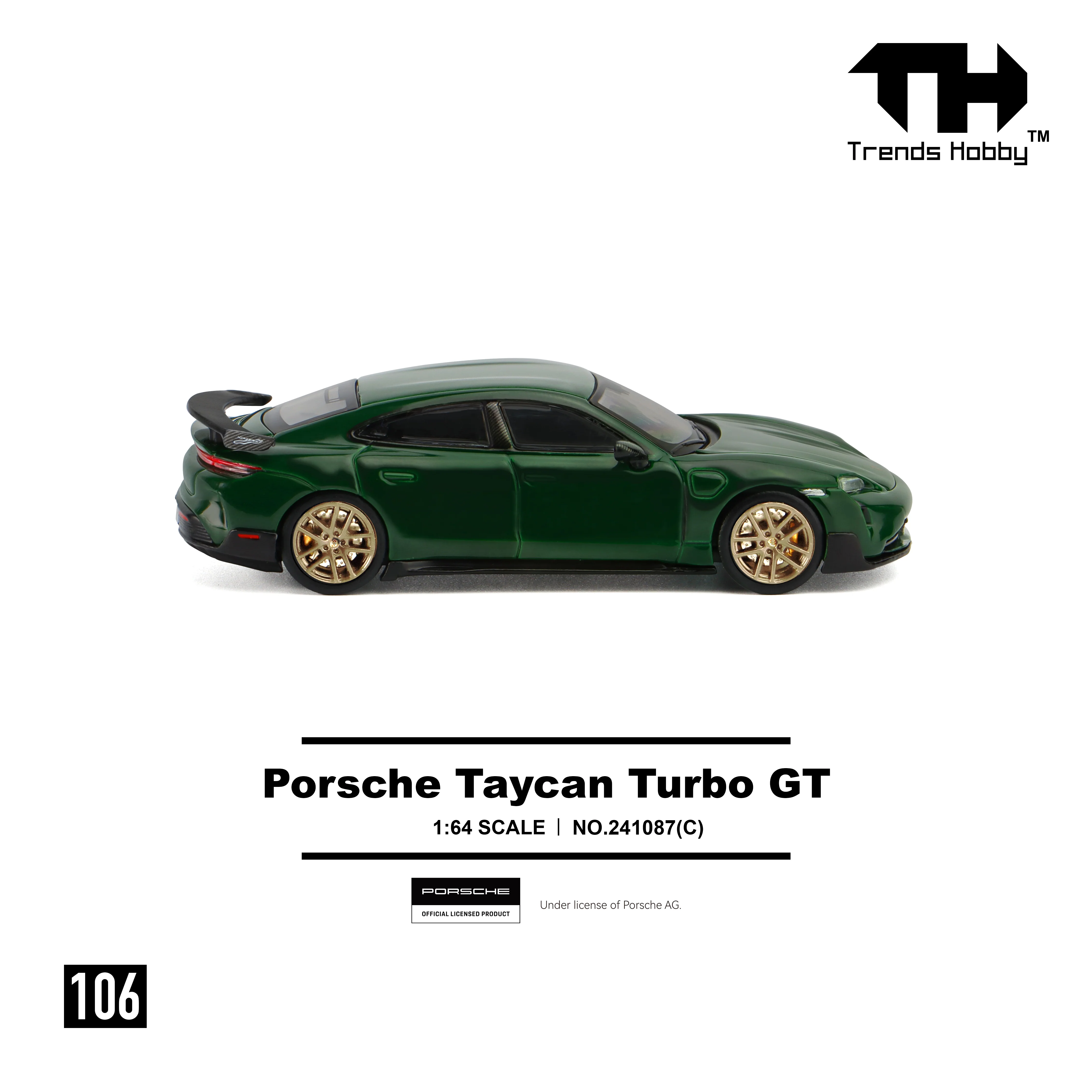 PREORDER Trends Hobby 1/64 Porsche Taycan Turbo GT - Green 241087C (Approx. Release Date: Q2 2026 and subject to the manufacturer's final decision) - Image 3