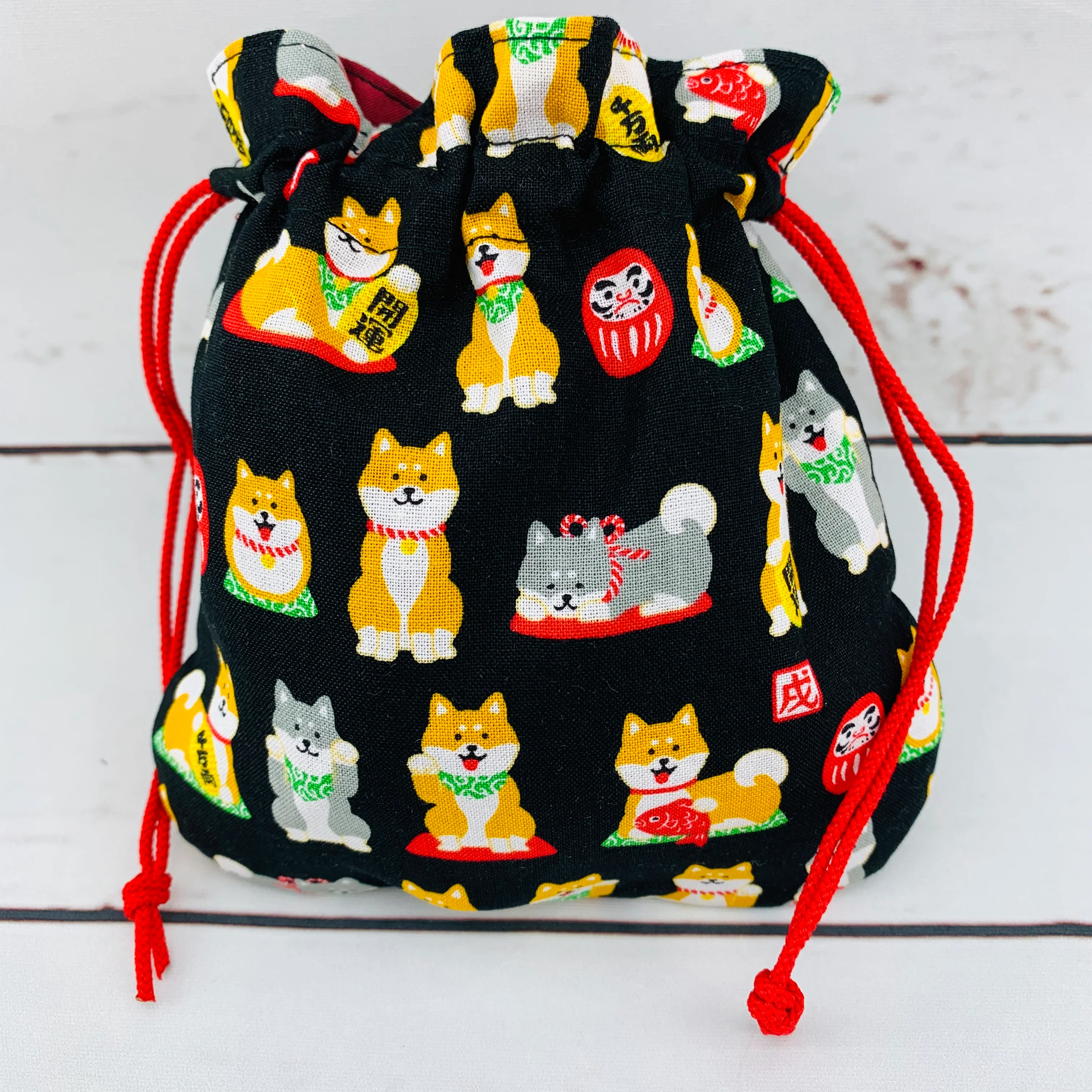 Shiba Inu おさんぽ日和 Drawstring Bag 303-700 Small Black (MADE IN JAPAN) - Image 3